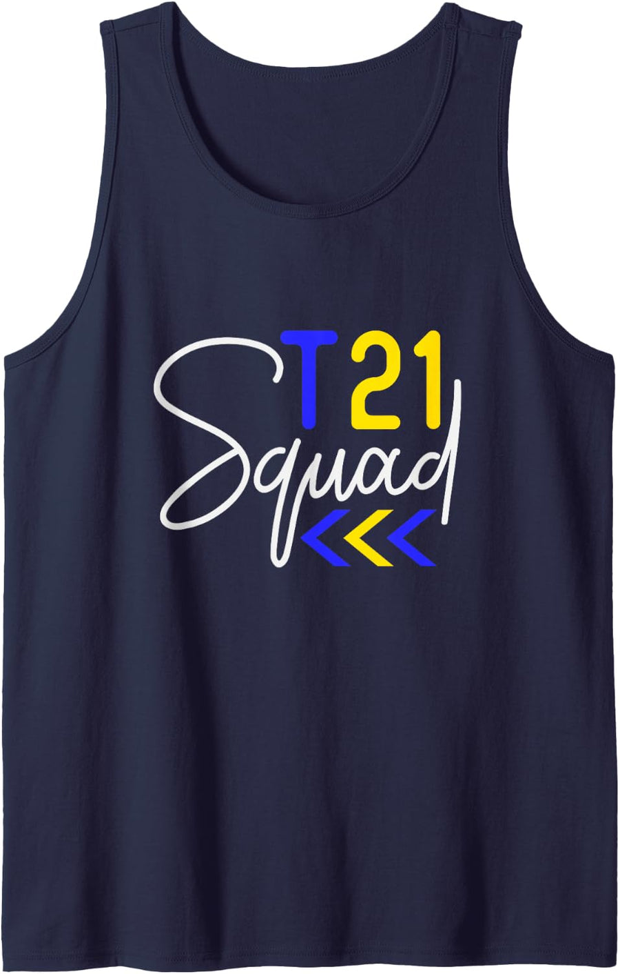 Down's Syndrome Awareness, Trisomy 21 Squad, 3 Chevron Sleeveless Tank Top - Navy Blue