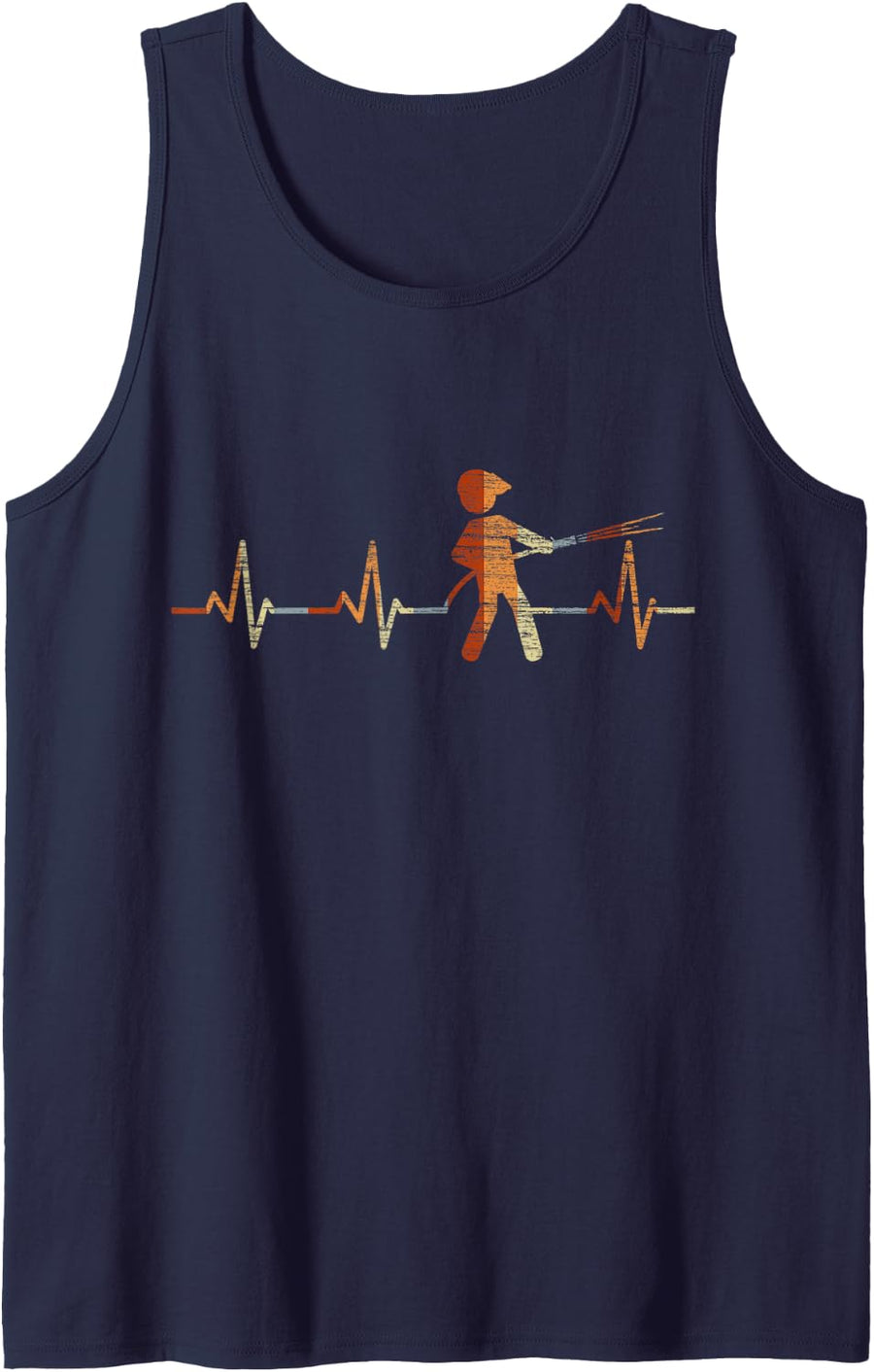 Firefighter Heartbeat Vintage ECG Cardiogram Retro Sleeveless Tank Top - Navy Blue
