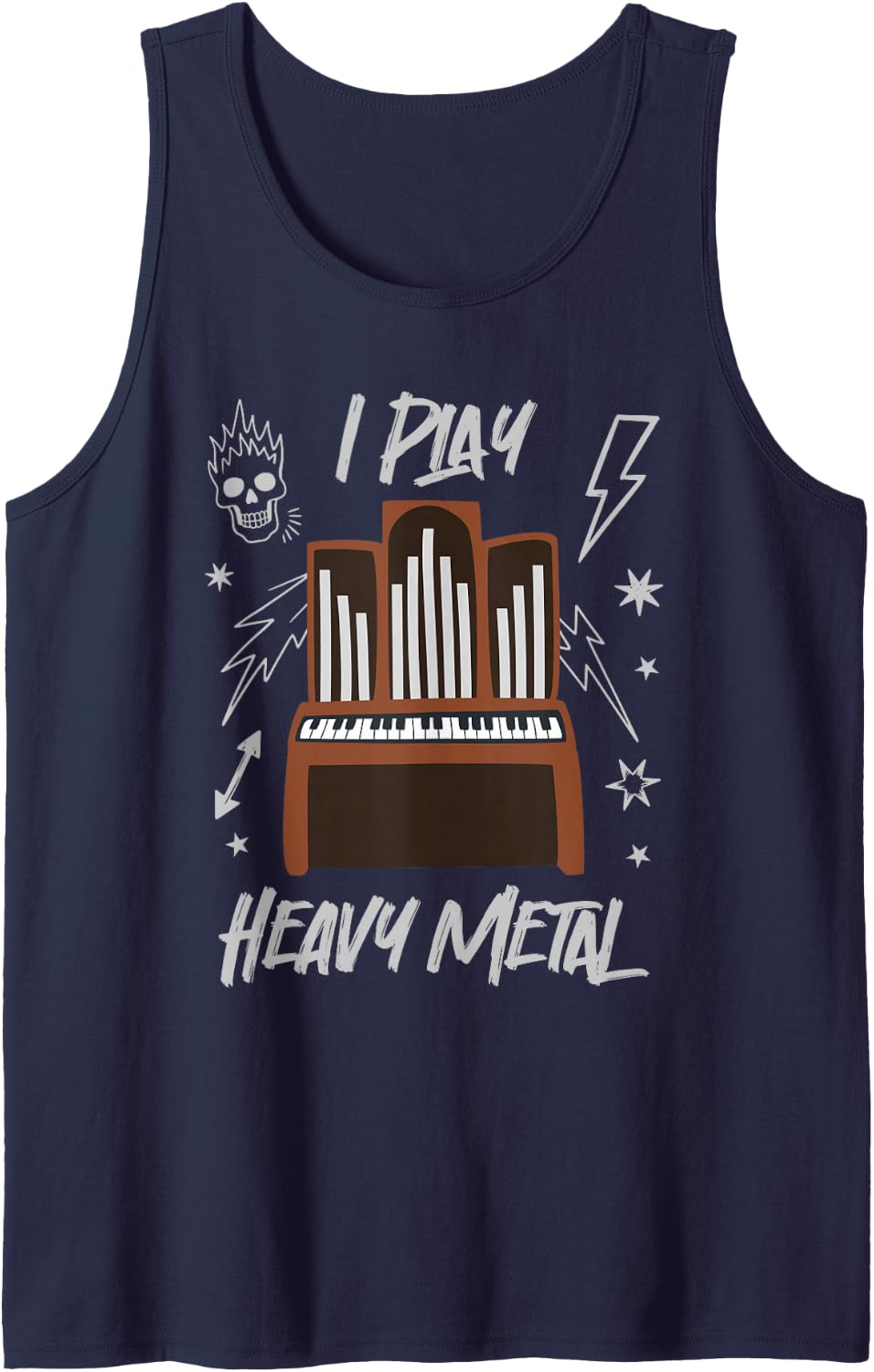 Play Heavy Metal Organist Humor Sleeveless Tank Top - Navy Blue