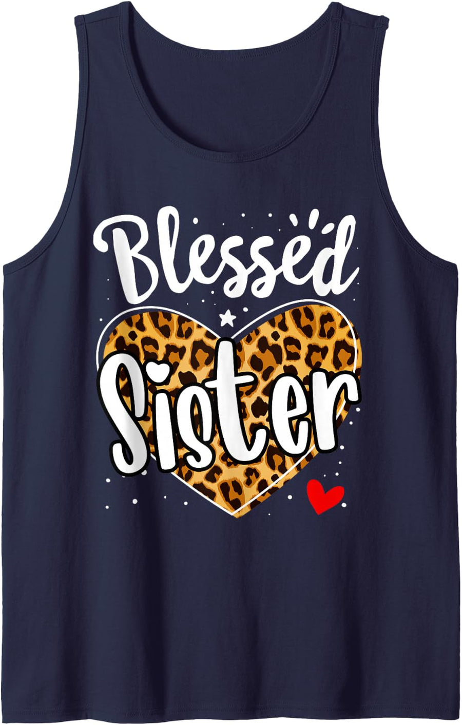 Blessed Sister Leopard Print Mother's Day Grandma Mama Sleeveless Tank Top - Navy Blue