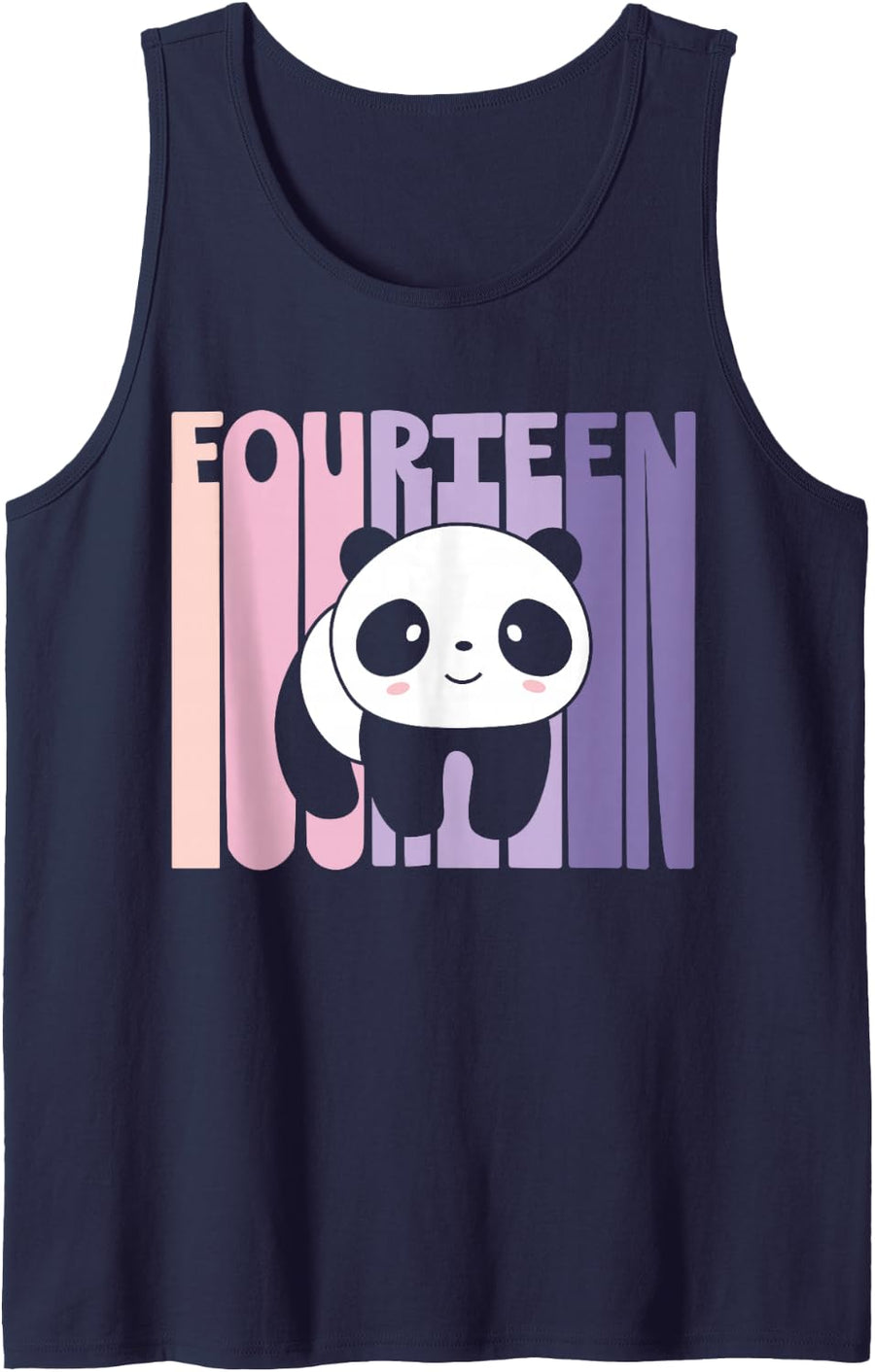 14 Year Old Cute Panda Birthday Girl 14th B-Day Sleeveless Tank Top - Navy Blue