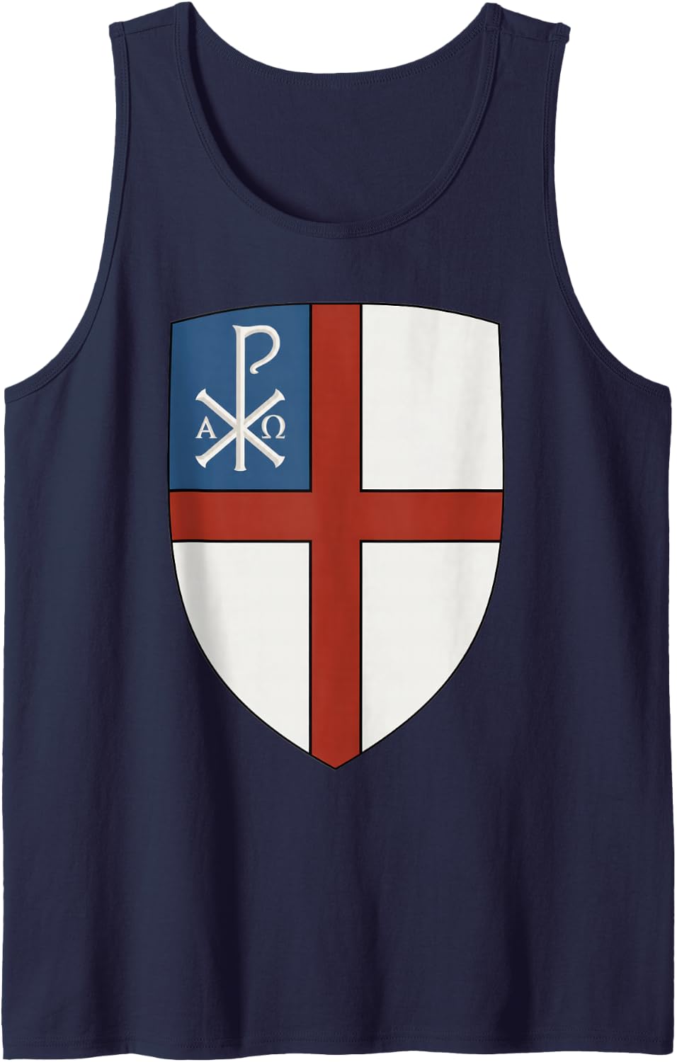 Anglican Shield Rho Chi Cross Alpha Crest Omega Sleeveless Tank Top - Navy Blue