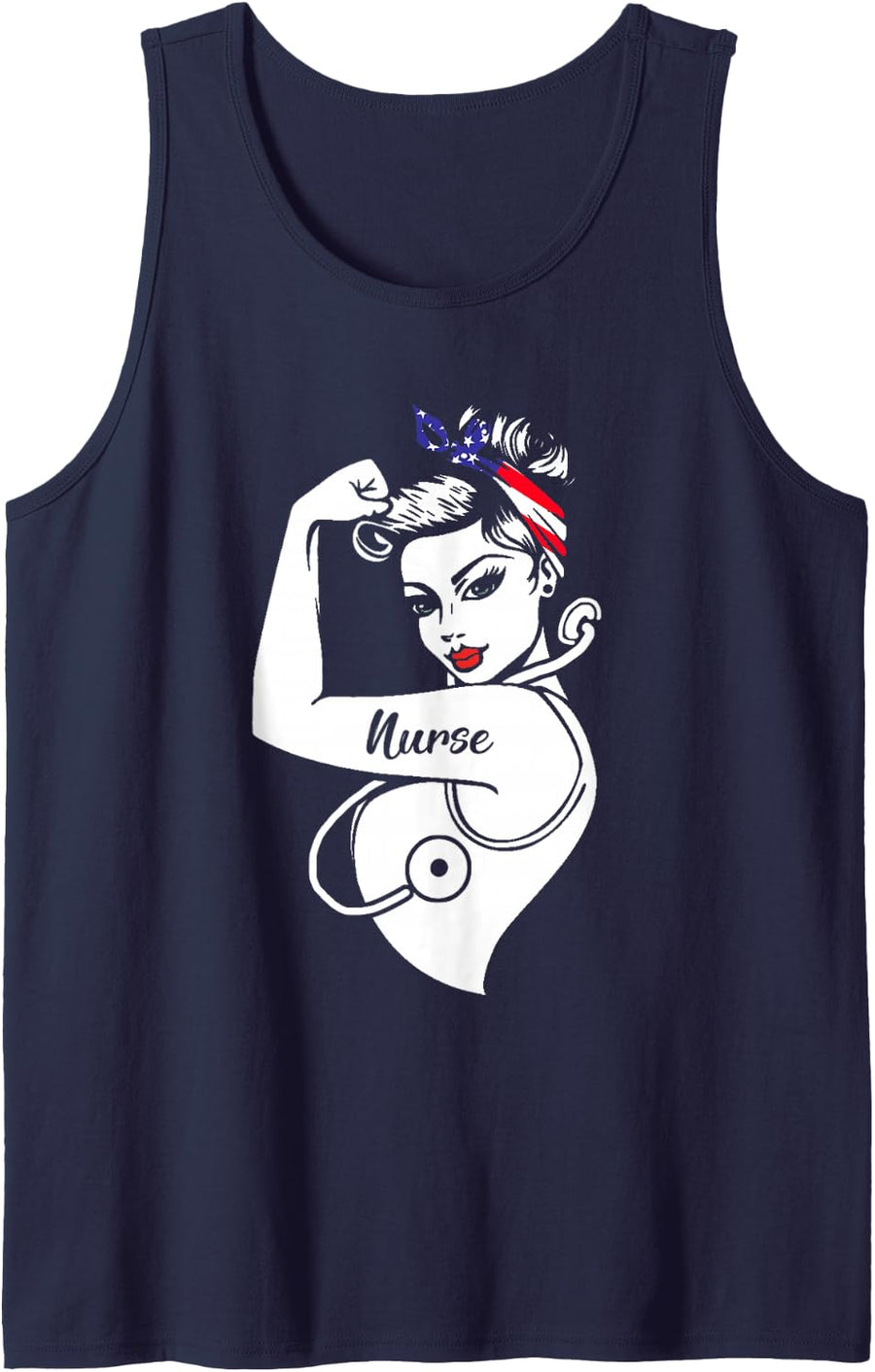 Nurse Vet Strong Woman American Flag Hair Band Sleeveless Tank Top - Navy Blue