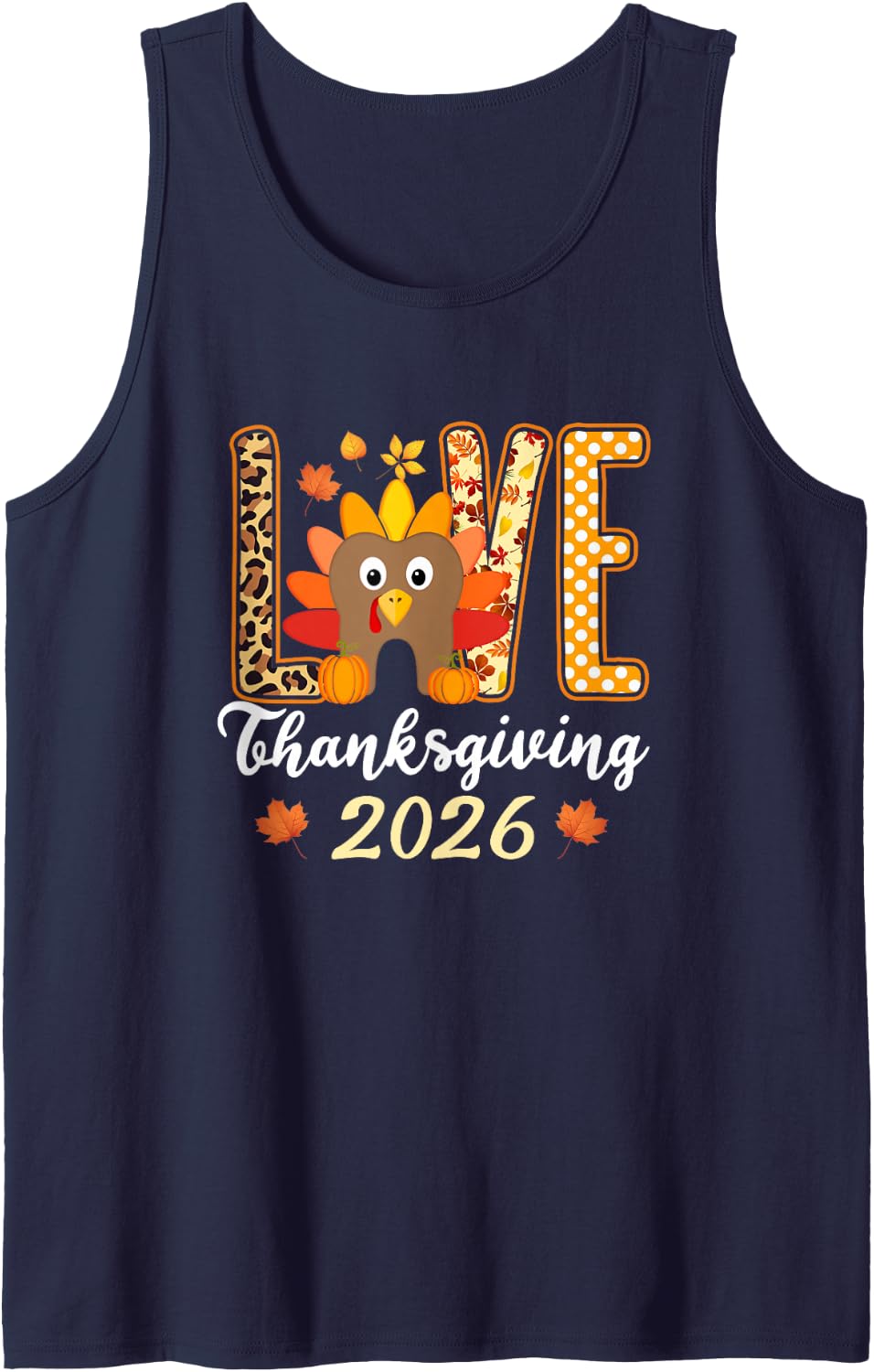 Love Turkey Tooth Dentist Dental Thanksgiving 2026 Fall Sleeveless Tank Top - Navy Blue