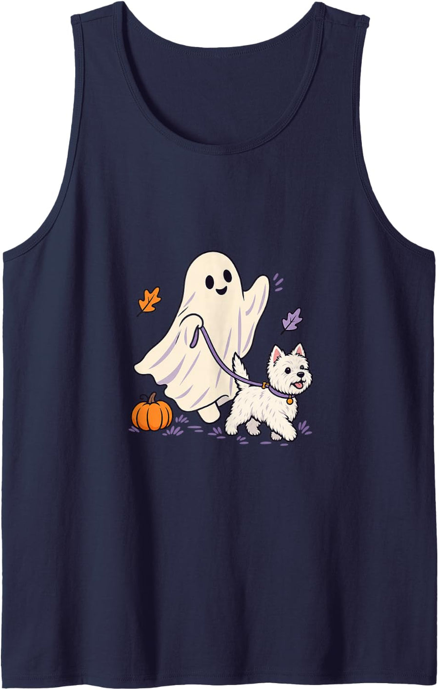 Ghost Walking West Highland White Terrier - Westie Dog Mom Sleeveless Tank Top - Navy Blue