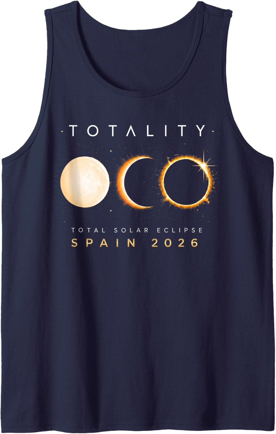 Spain Total Solar Eclipse 2026 Totality Astronomy Travel Sleeveless Tank Top - Navy Blue