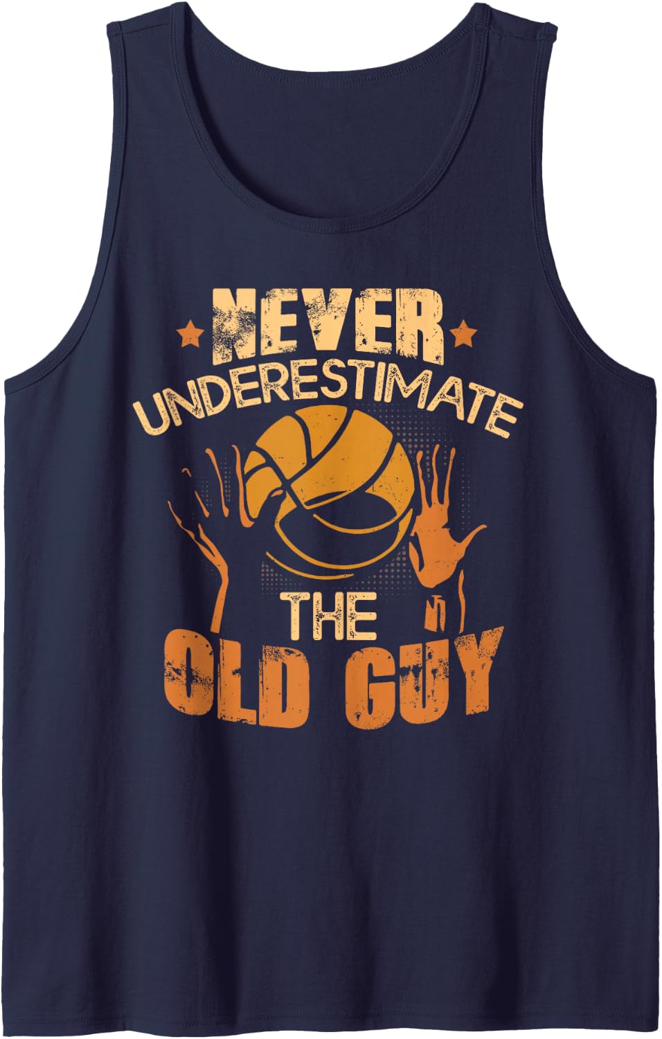 Never Underestimate Old Guy Volleyball Funny Sport Sleeveless Tank Top - Navy Blue