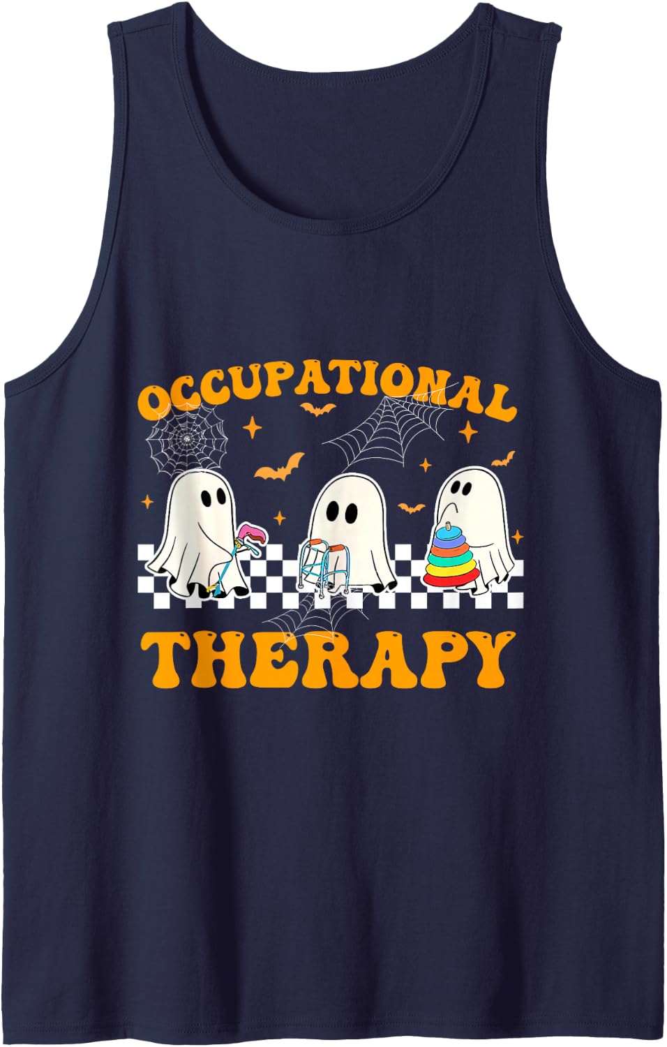 Occupational Therapy OT Retro Ghost Spirit Halloween Sleeveless Tank Top - Navy Blue