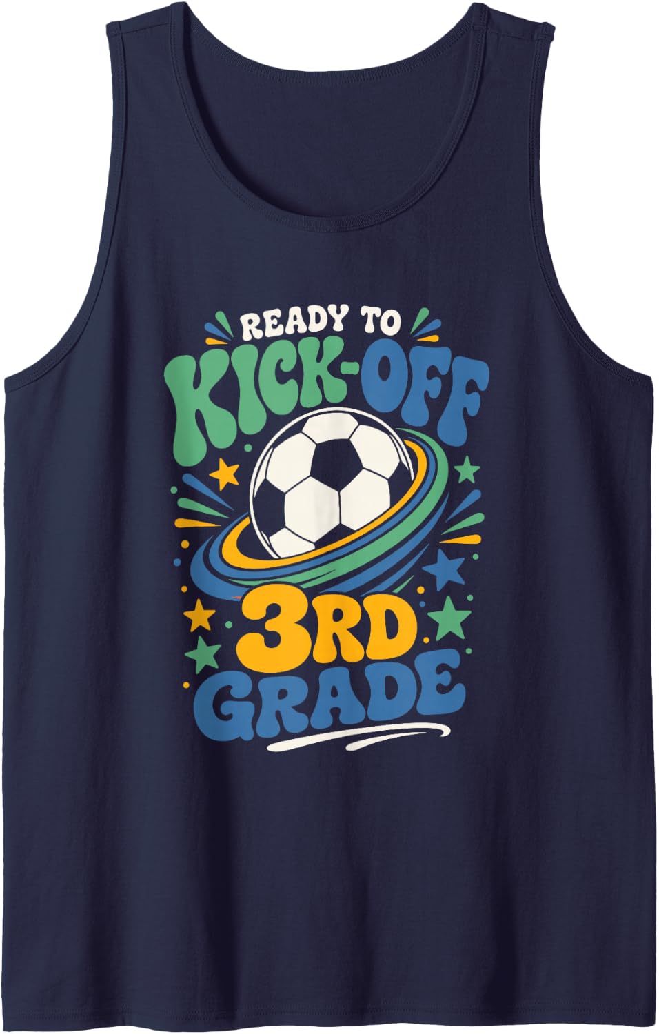 Ready to Kick Off 3rd Grade Soccer Back to School Tank Top - Navy Blue