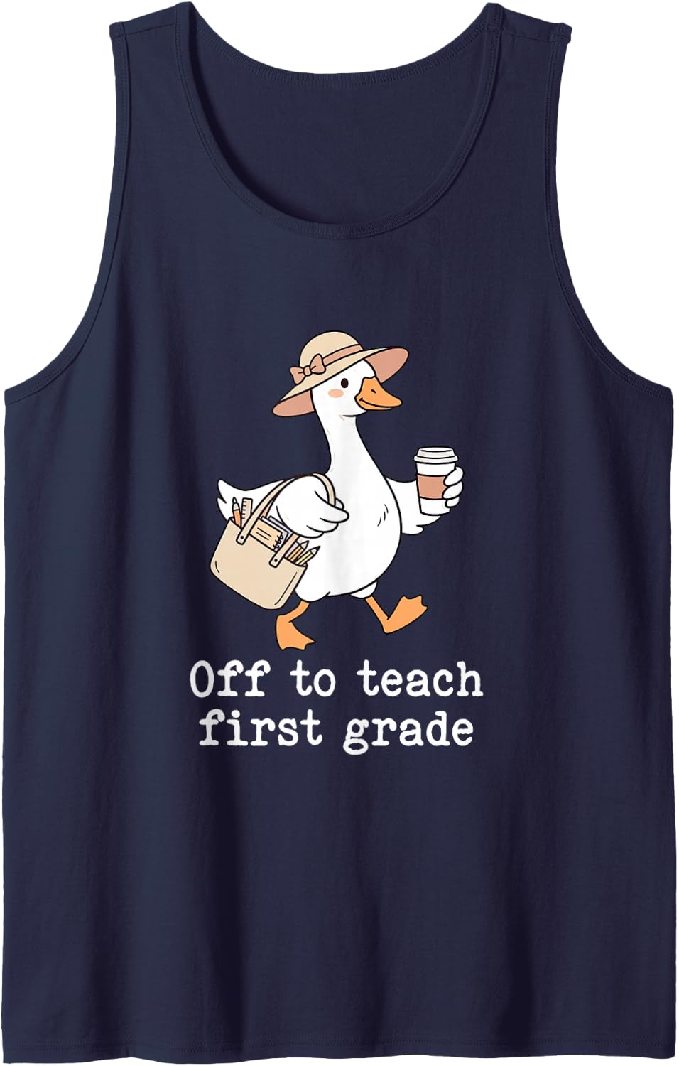 Off to Teach 1st Grade Silly-Goose Teacher Team First Grade Tank Top - Navy Blue