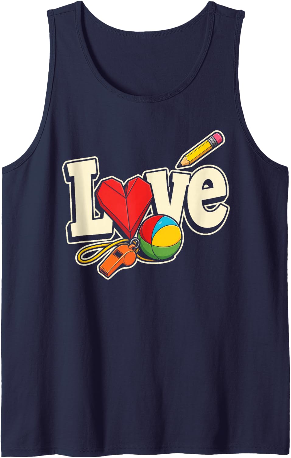 PE Teacher Love Gym Physical Education Elementary Gift Sleeveless Tank Top - Navy Blue