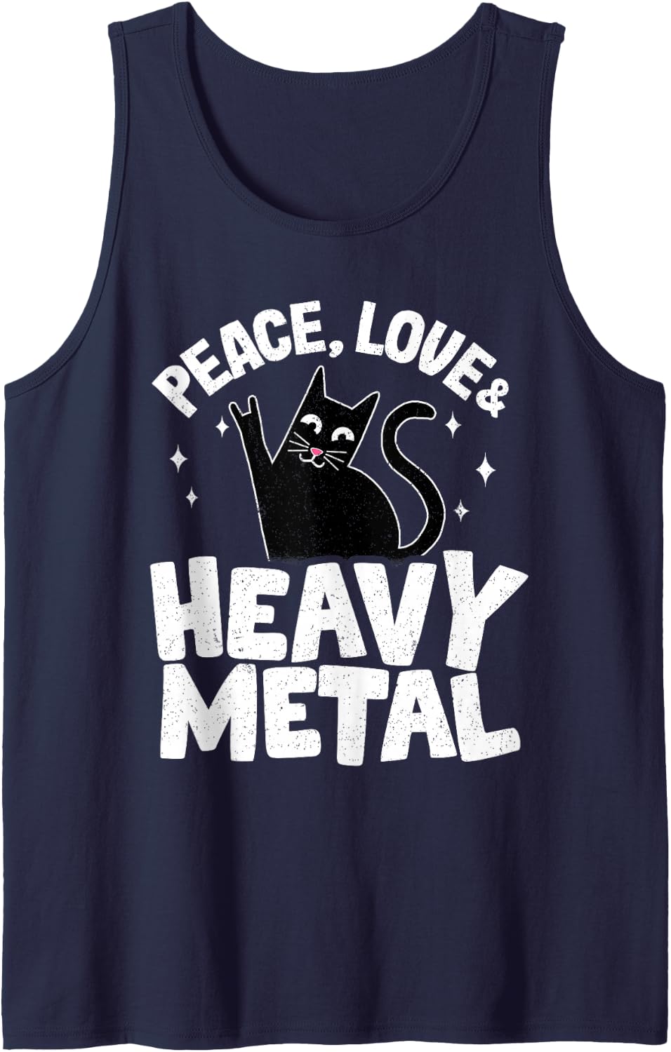 Peace, Love & Heavy Metal Satanic Cat Tank Top - Navy Blue
