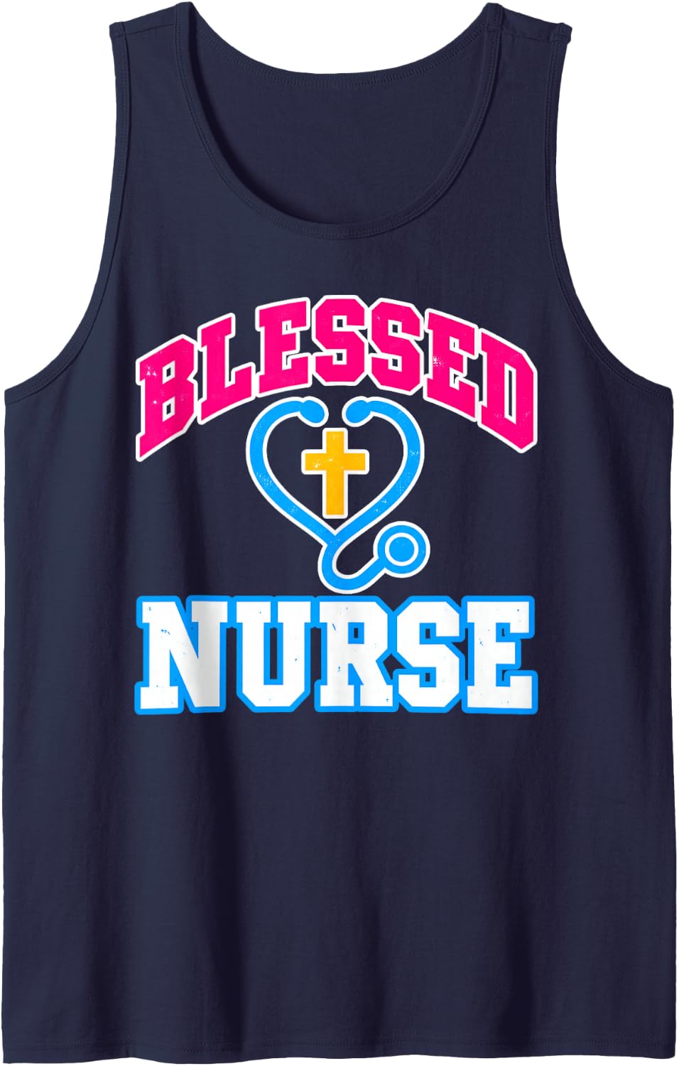 Blessed Nurse Stethoscope Jesus Faith CNA Christian Nurse Sleeveless Tank Top - Navy Blue