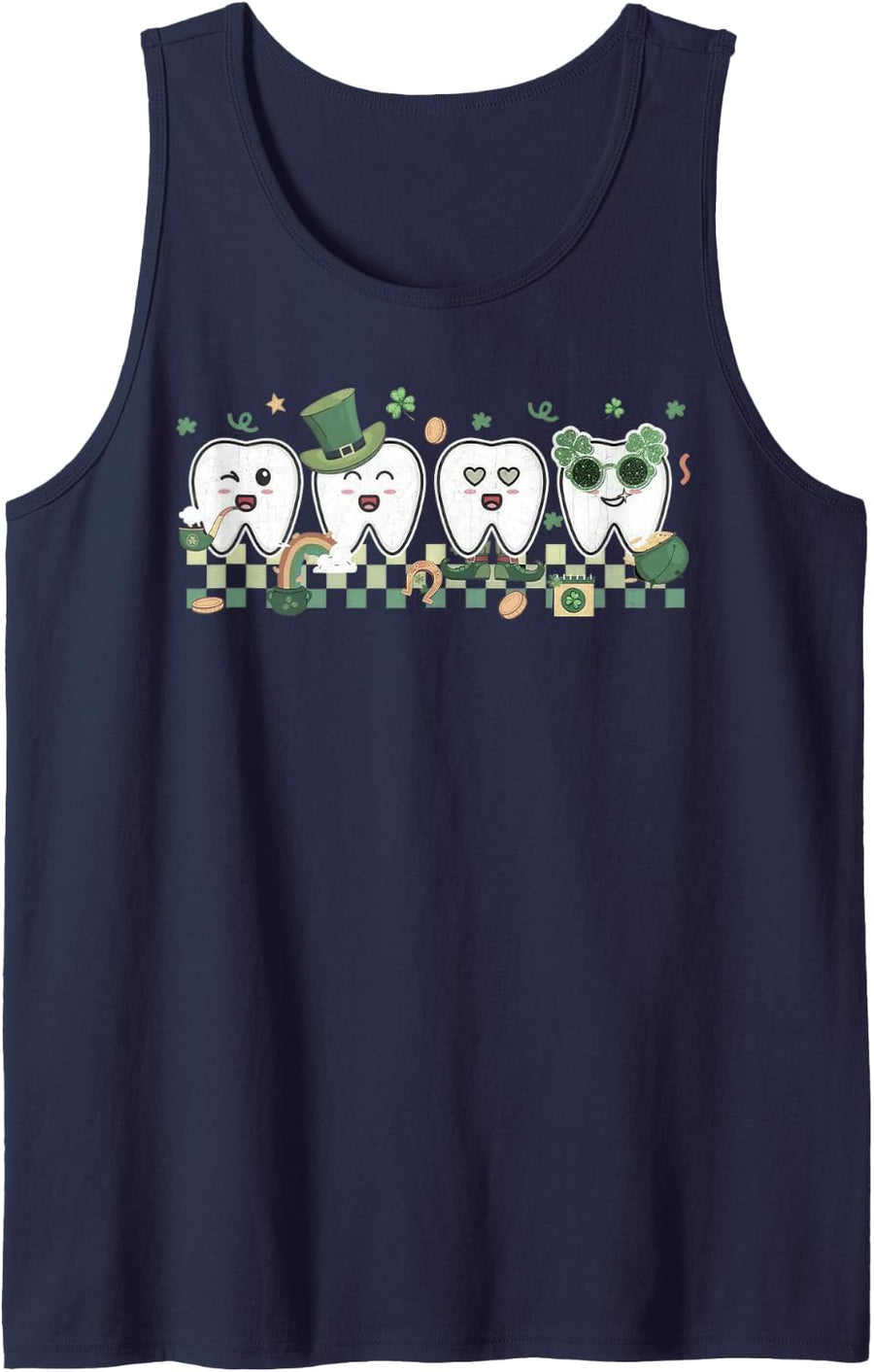 Teeth Dental Squad St Patrick's Day Dentist Hygienist Sleeveless Tank Top - Navy Blue