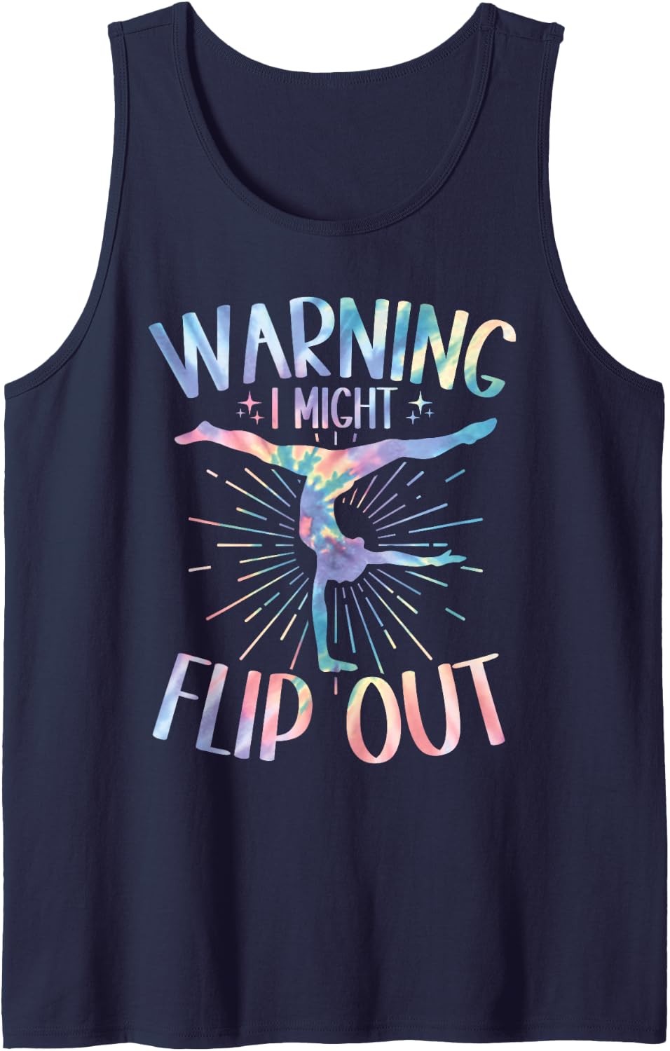 Warning I Might Flip Out Tie Dye Funny Gymnastics for Girls Sleeveless Tank Top - Navy Blue