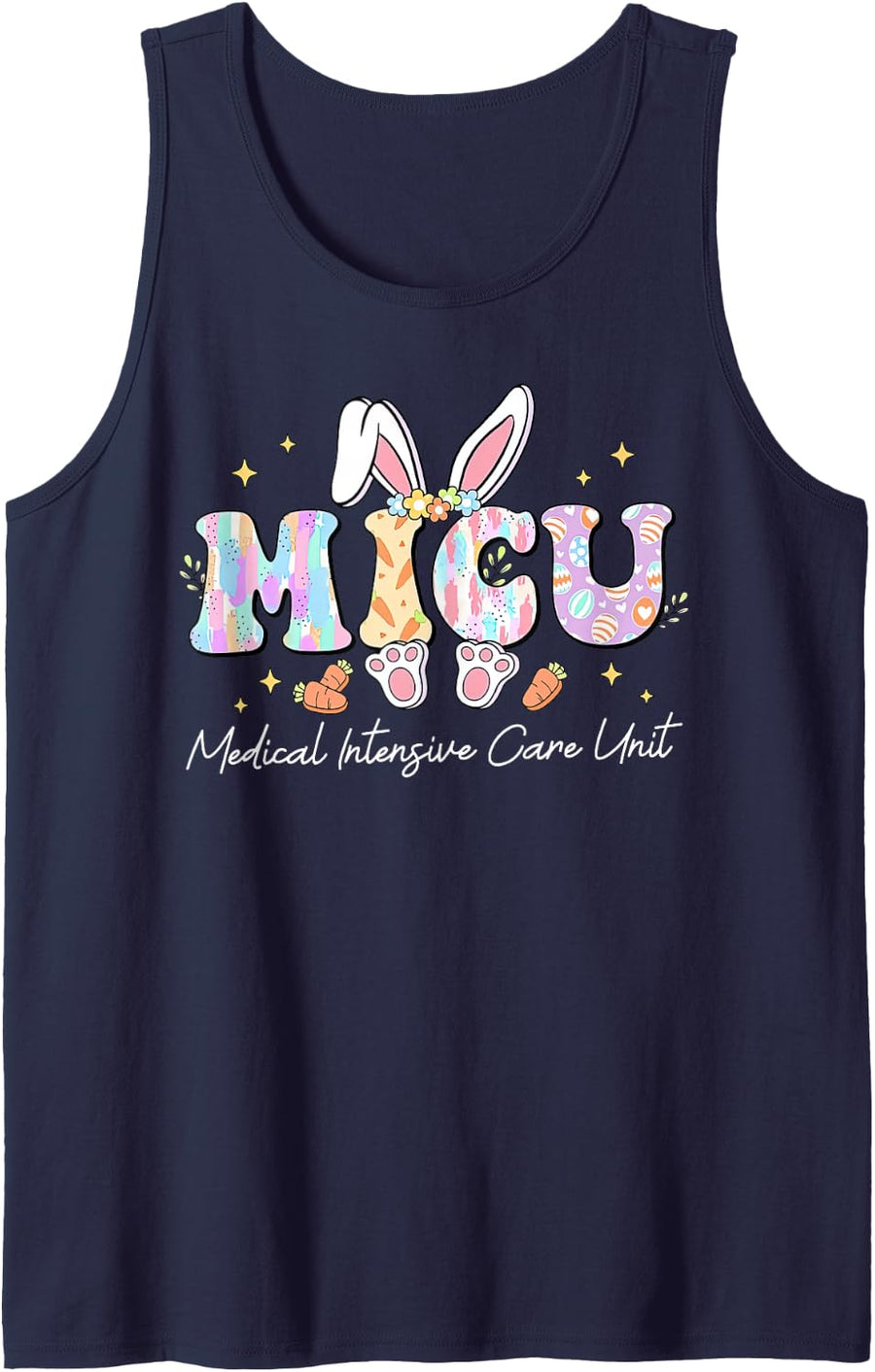 MICU Nurse Easter Medical Intensive Care Unit Healthcare Sleeveless Tank Top - Navy Blue