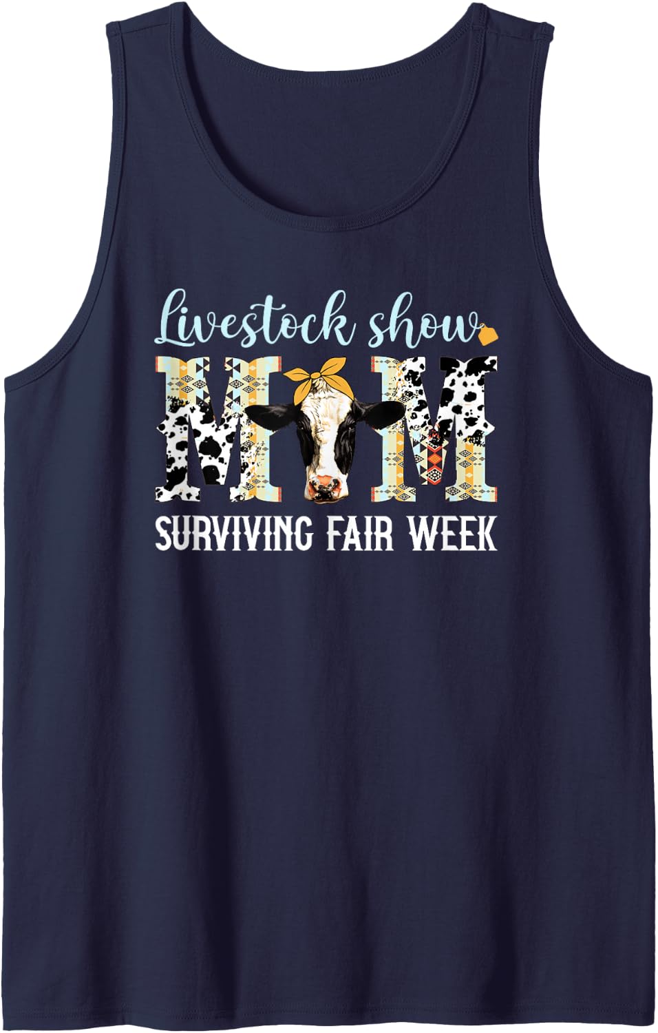 Cow Show Mom Funny Cow Show Mama Cow Show Mother Sleeveless Tank Top - Navy Blue