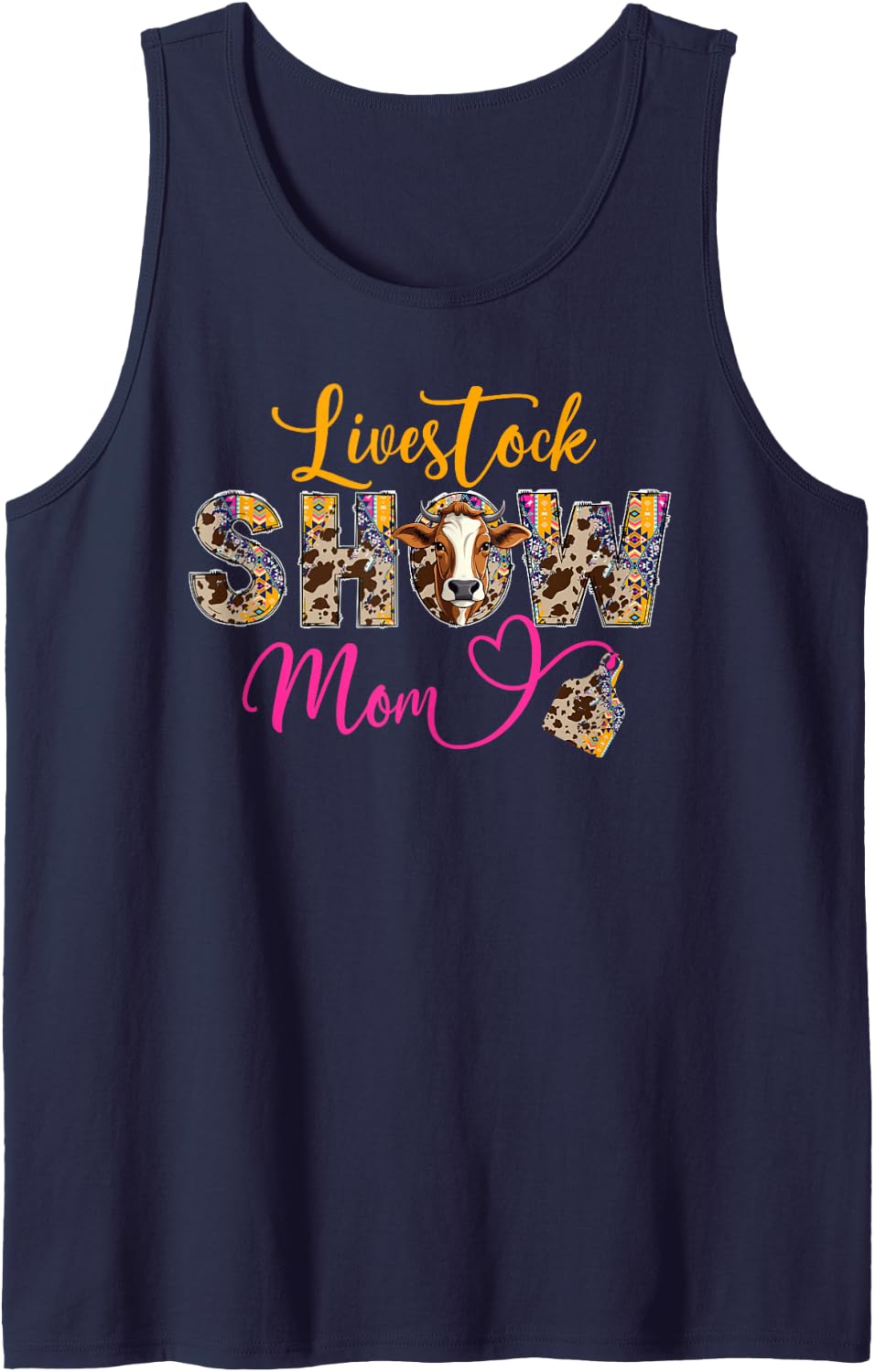 Cow Show Mom Cow Show Mother Cow Show Mama Sleeveless Tank Top - Navy Blue
