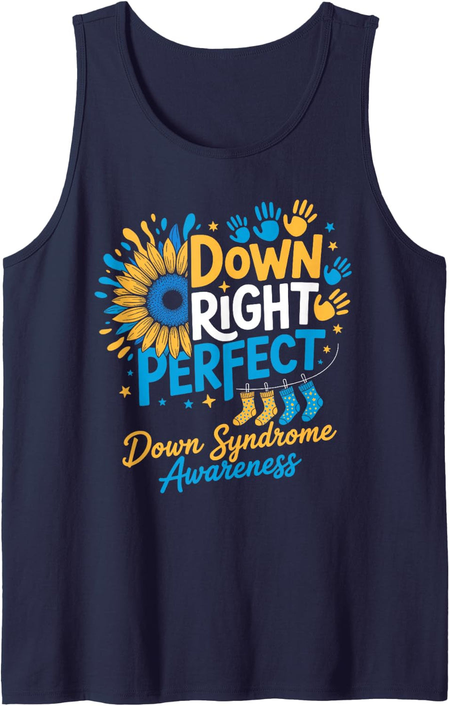 Down Syndrome Awareness Art for Men Women Kids Trisomy 21 Sleeveless Tank Top - Navy Blue