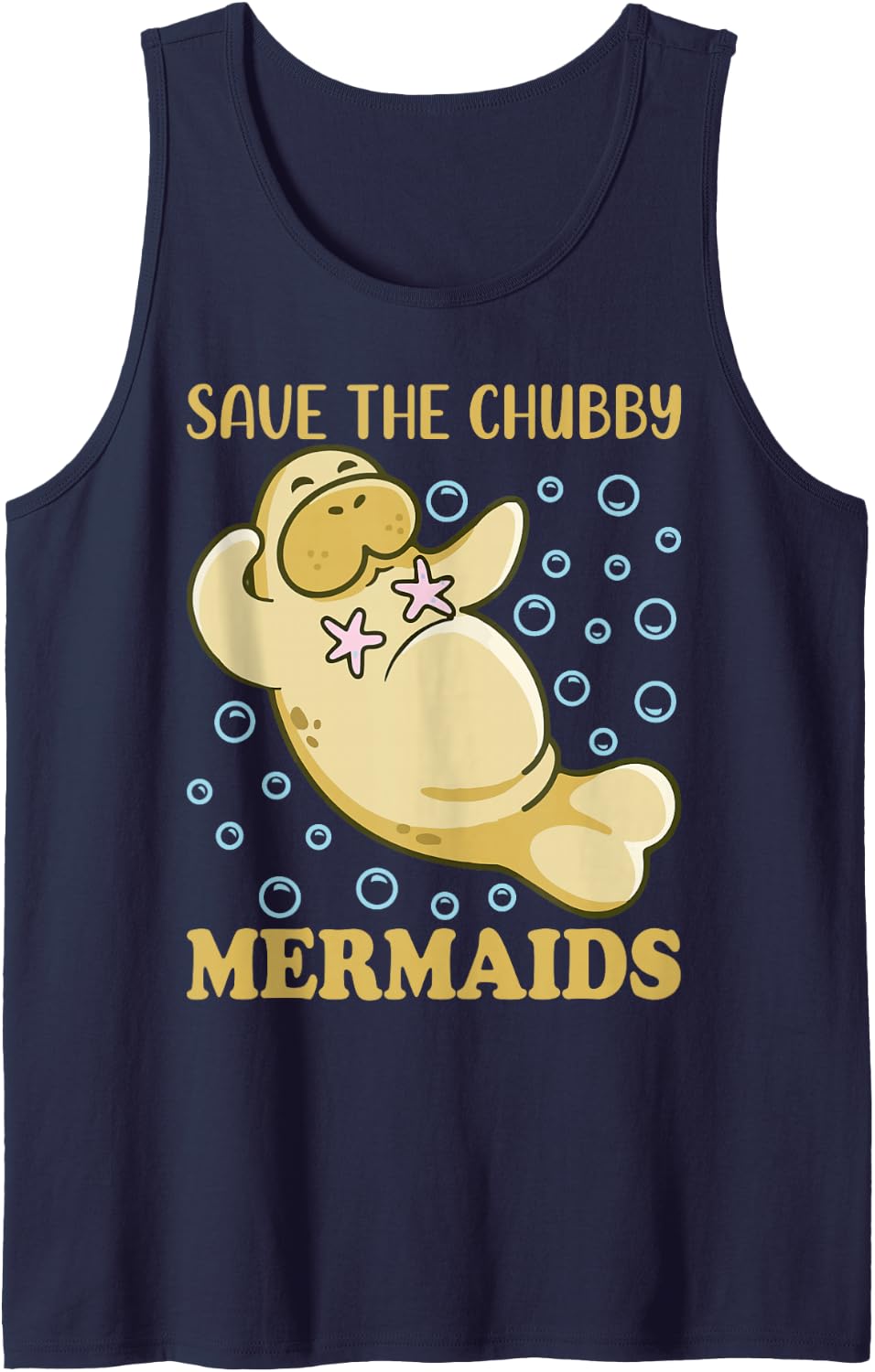 Save The Chubby Sea Cow Mermaids Manatee Floaty Potatoes Tank Top - Navy Blue