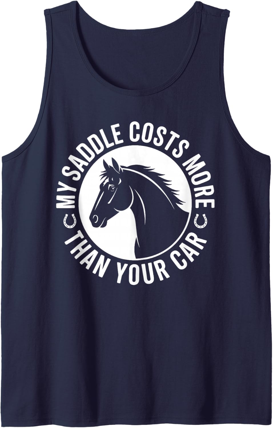 My Saddle Costs More Than Your Car Funny Horseback Riding Sleeveless Tank Top - Navy Blue