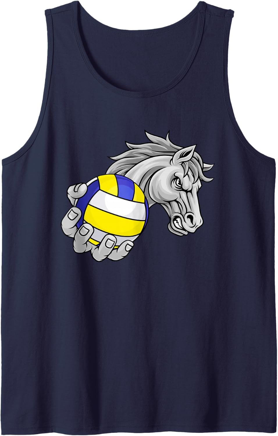 Horse Volleyball Ball Cartoon Character Sleeveless Tank Top - Navy Blue