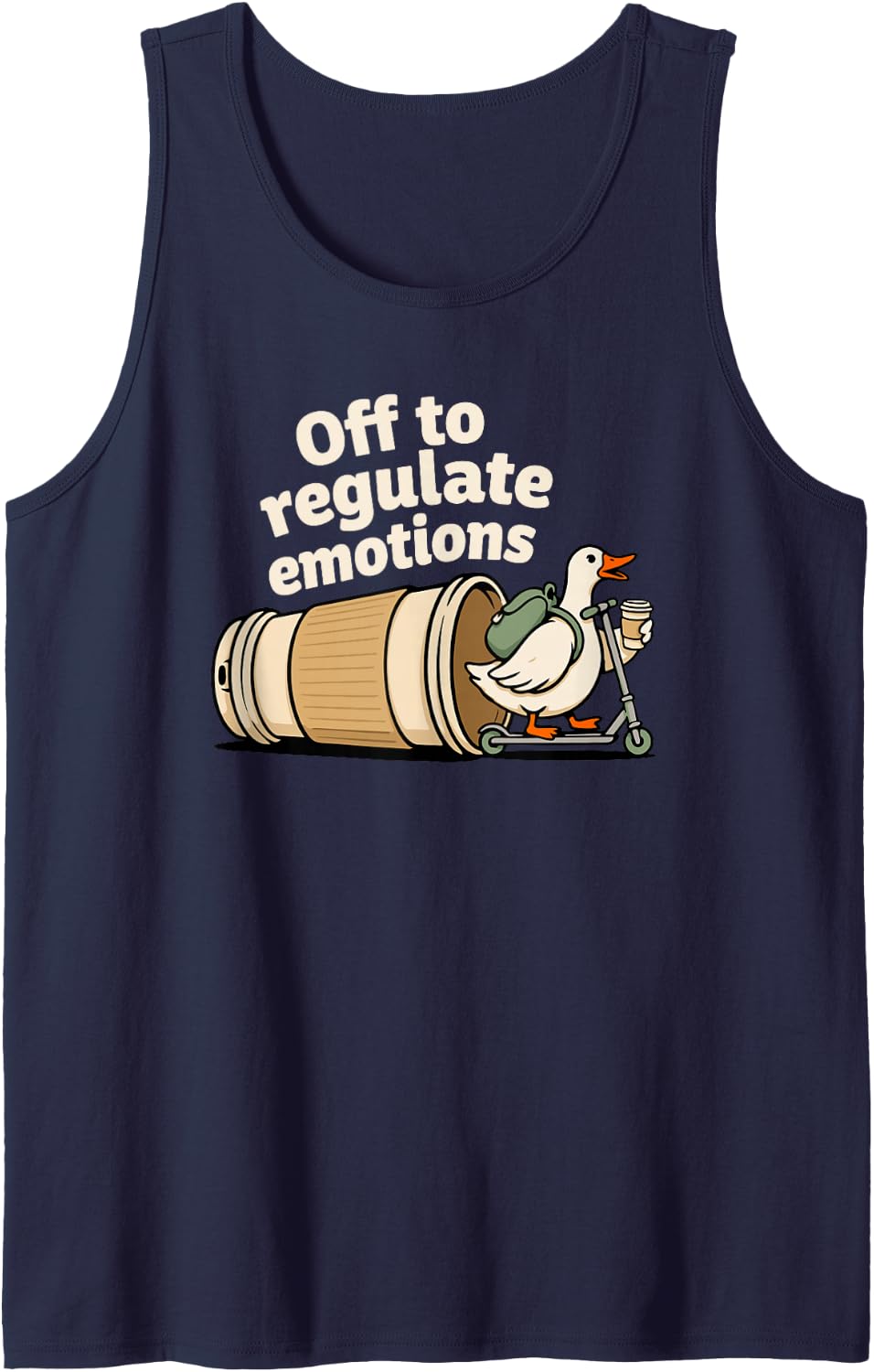 Therapist Humor Off to Regulate Emotions Funny Goose Joke Sleeveless Tank Top - Navy Blue