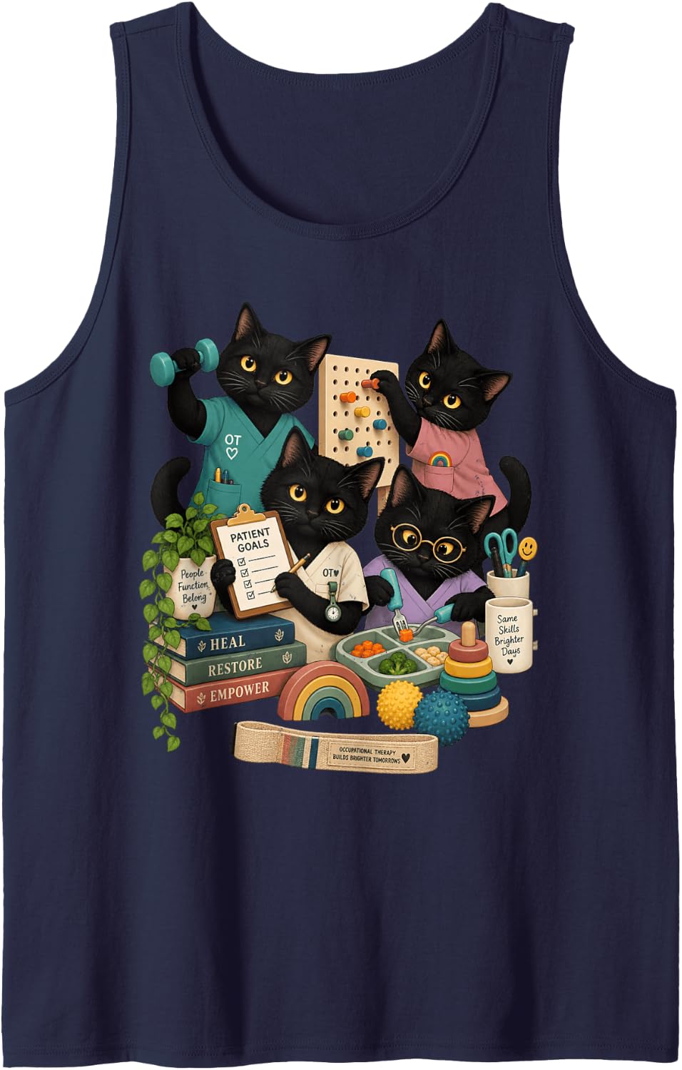 Occupational Therapy Therapist Cats Patient Goals People Sleeveless Tank Top - Navy Blue
