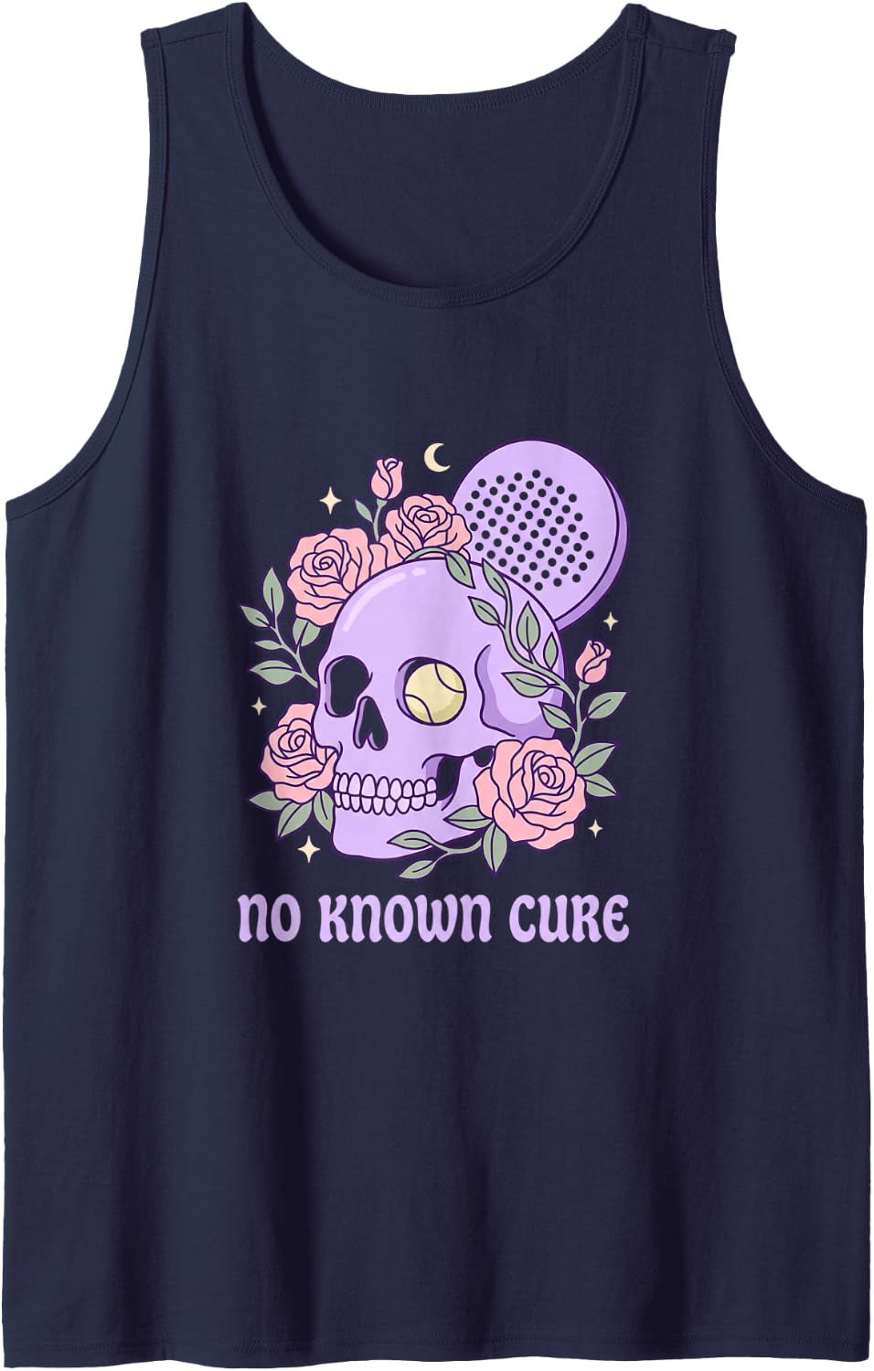 No Known Cure Padel Addict Pastel Goth Skull and Roses Art Sleeveless Tank Top - Navy Blue