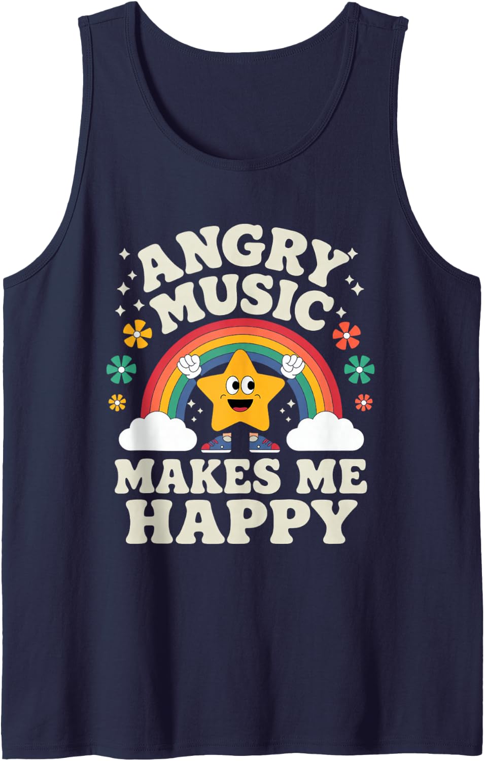 Angry Music Makes Me Happy Heavy Metal Lovers T-Shirt Tank Top - Navy Blue