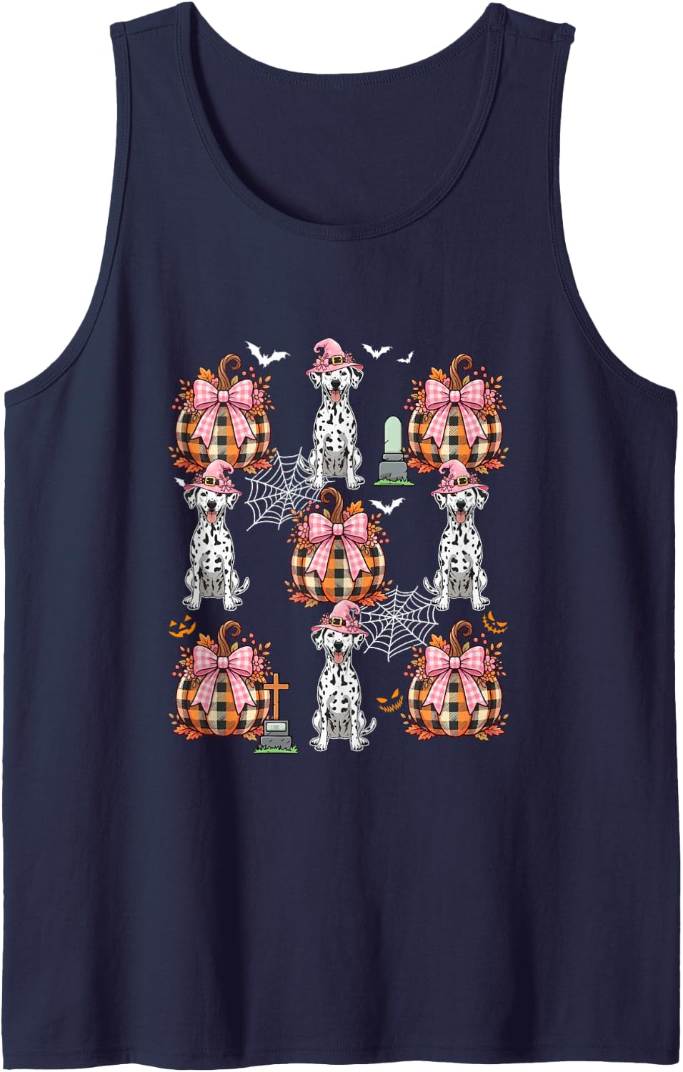 Dalmatian As Witch Pumpkin Bow Tie Collection Halloween Tank Top - Navy Blue