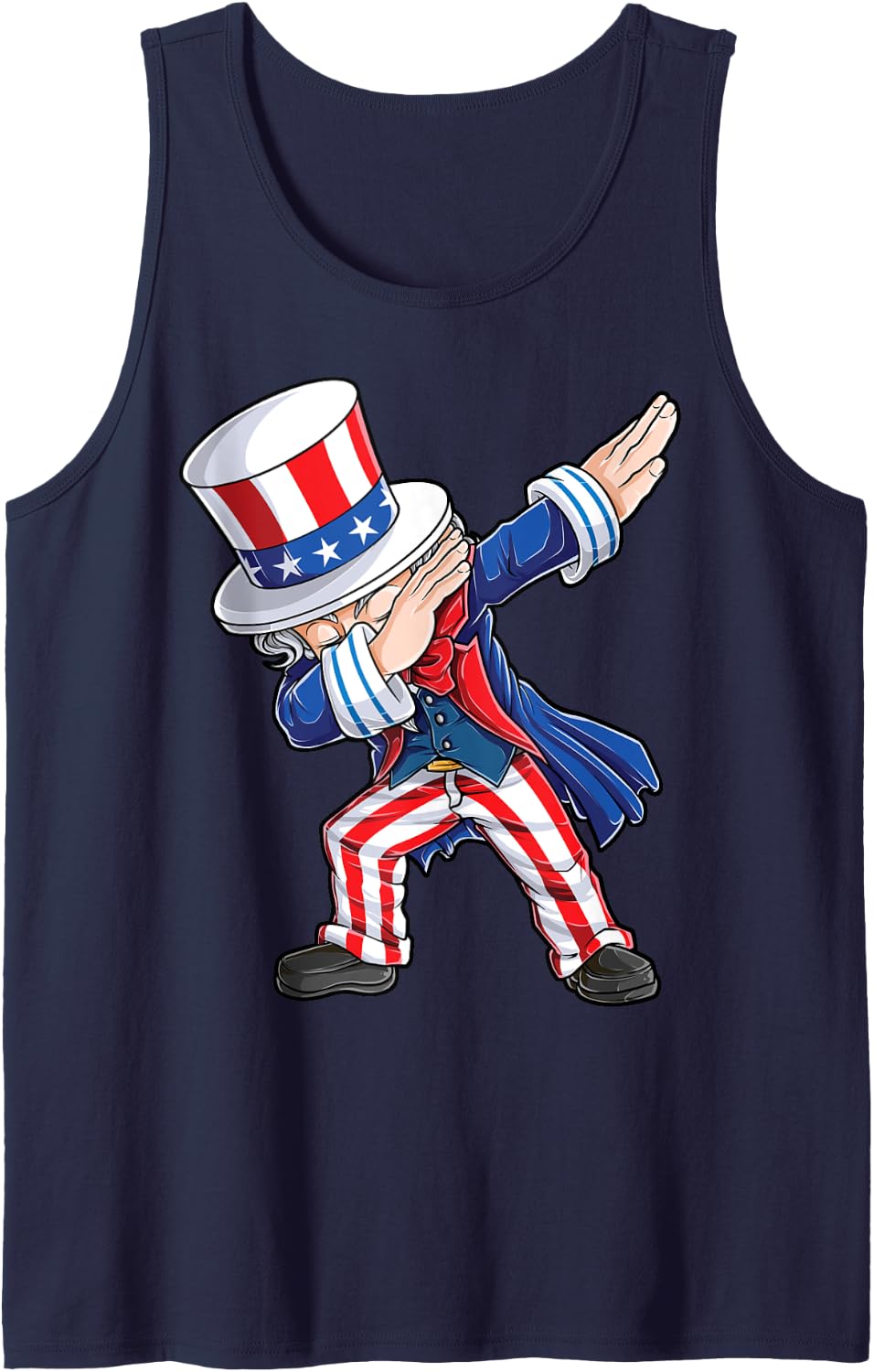 Dabbing Uncle Sam 4th of July Boys Girls Men American Flag Tank Top - Navy Blue