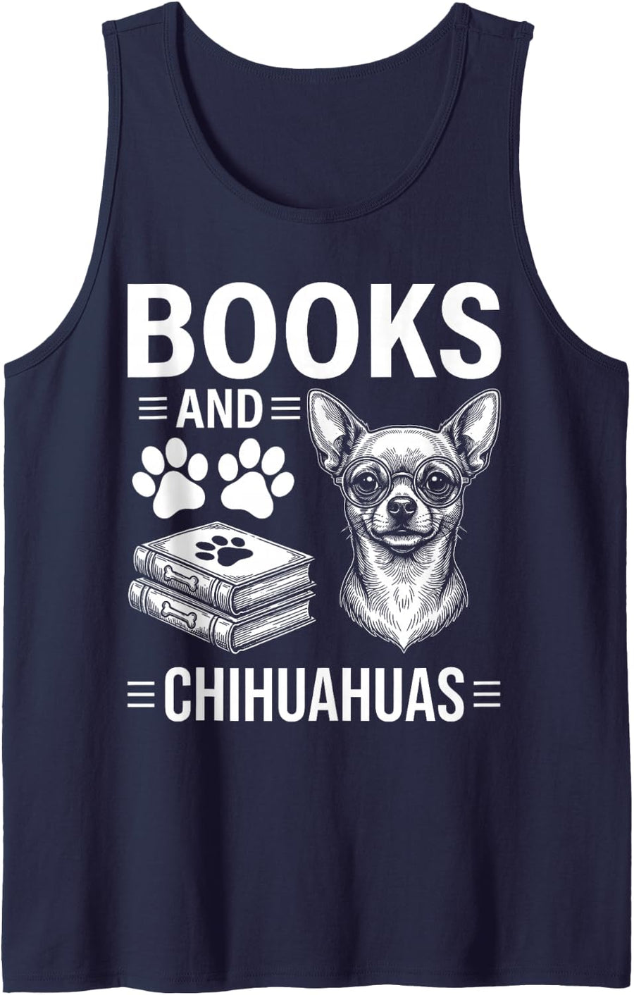 Books and Chihuahuas Funny Chihuahua Sleeveless Tank Top - Navy Blue