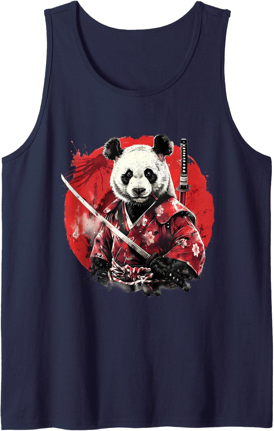 Samurai Panda Drawing Japanese Ninja Panda Japanese Warrior Sleeveless Tank Top - Navy Blue