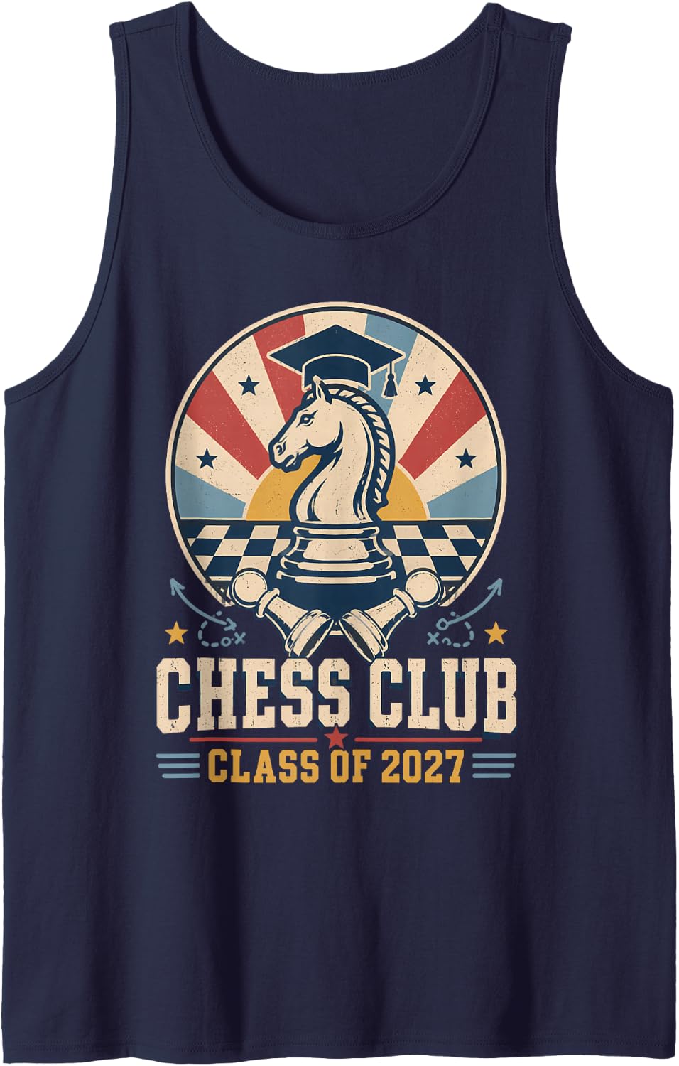 Chess Club Class of 2027 Graduation Knight Tank Top - Navy Blue