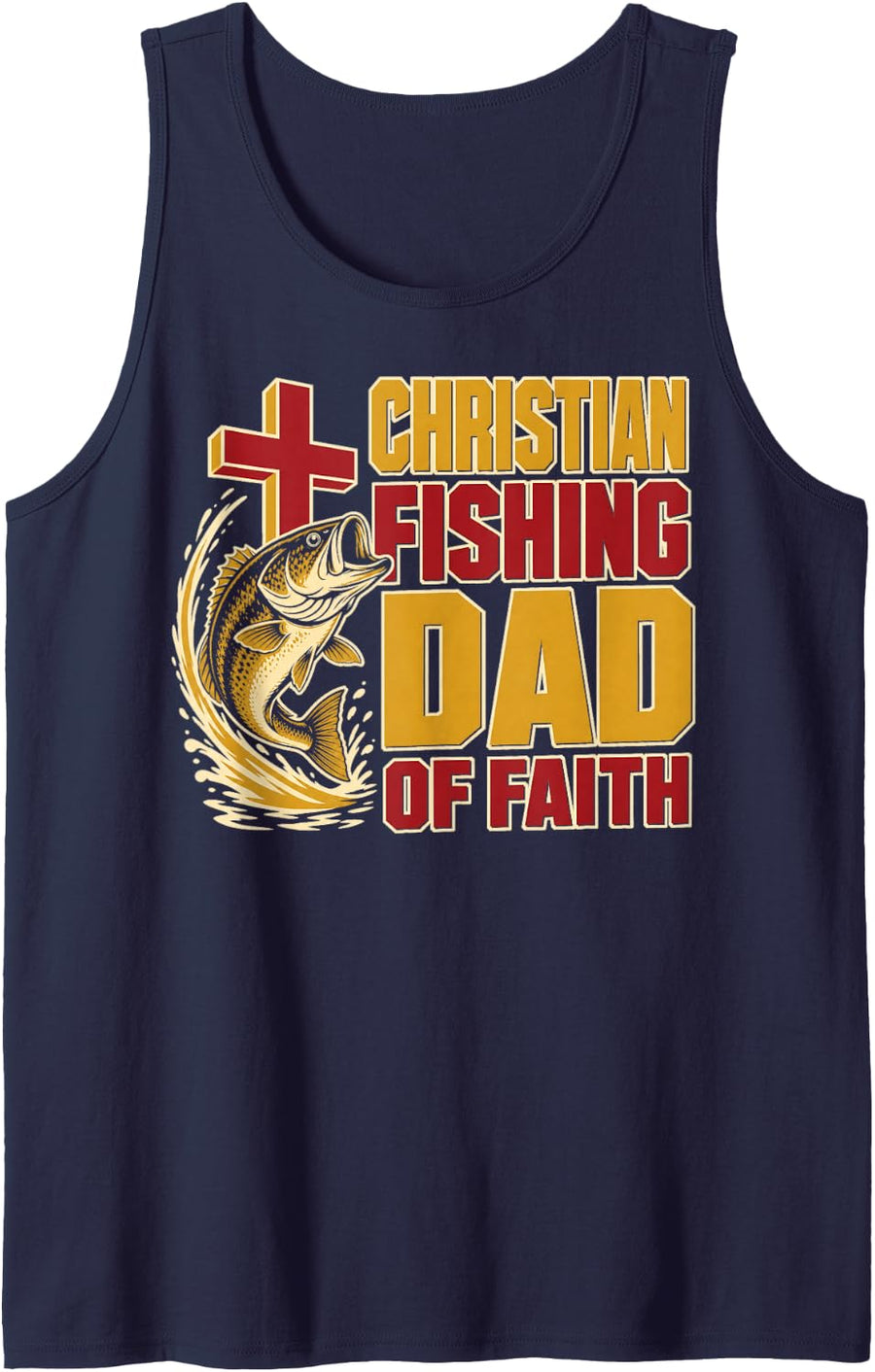 Men's Christian Fishing Dad of Faith Bass Angler Sleeveless Tank Top - Navy Blue