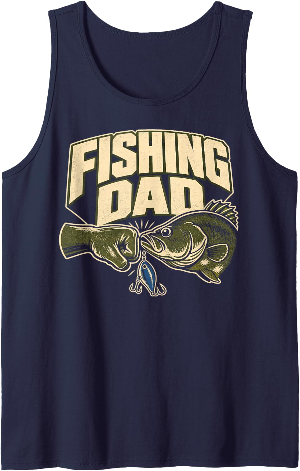 Men's Fishing Dad Father Angler Bass Sleeveless Tank Top - Navy Blue