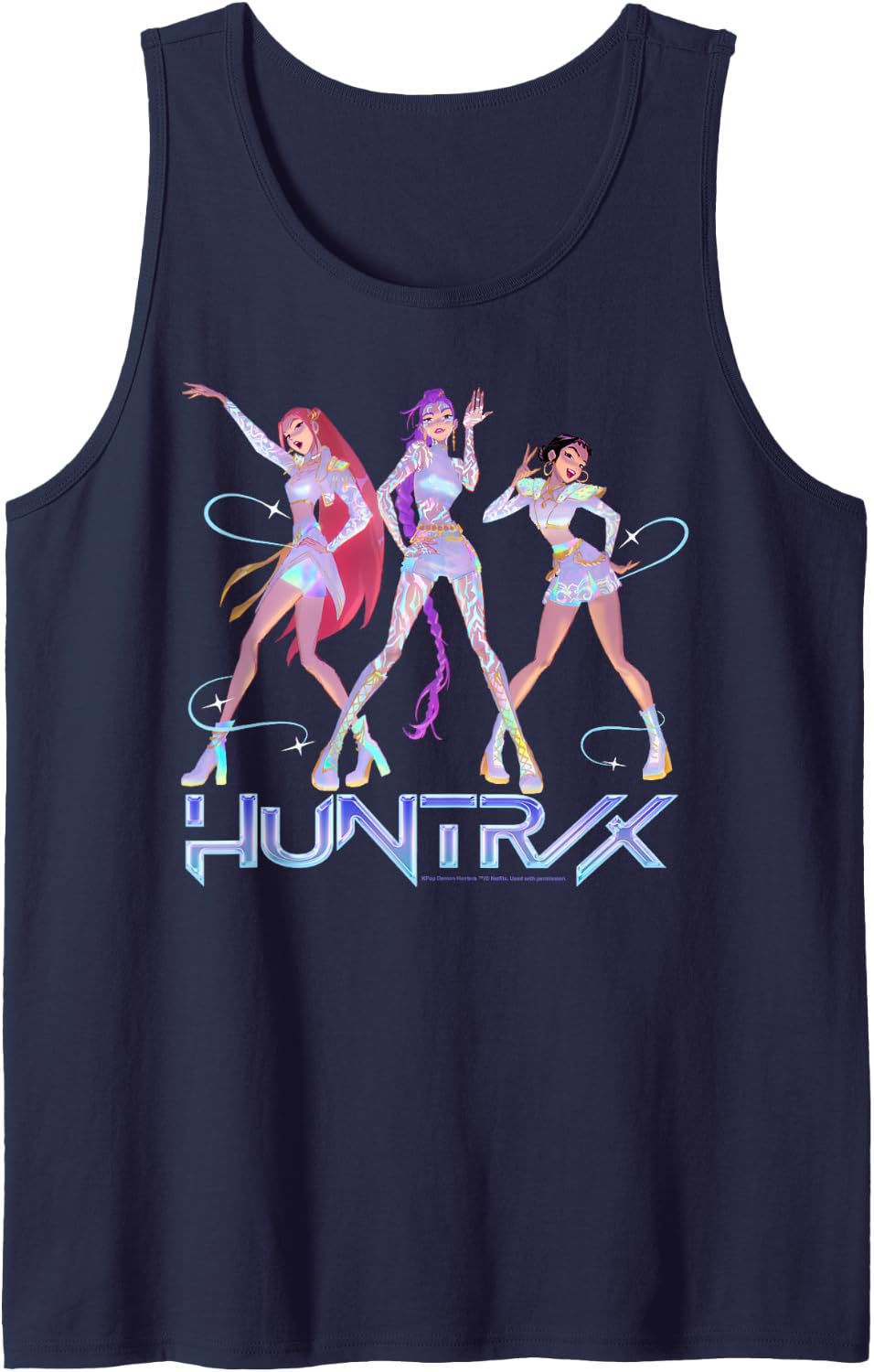 Kpop Demon Hunters Huntrix Mira Rumi and Zoey Pose & Shine Tank Top - Navy Blue