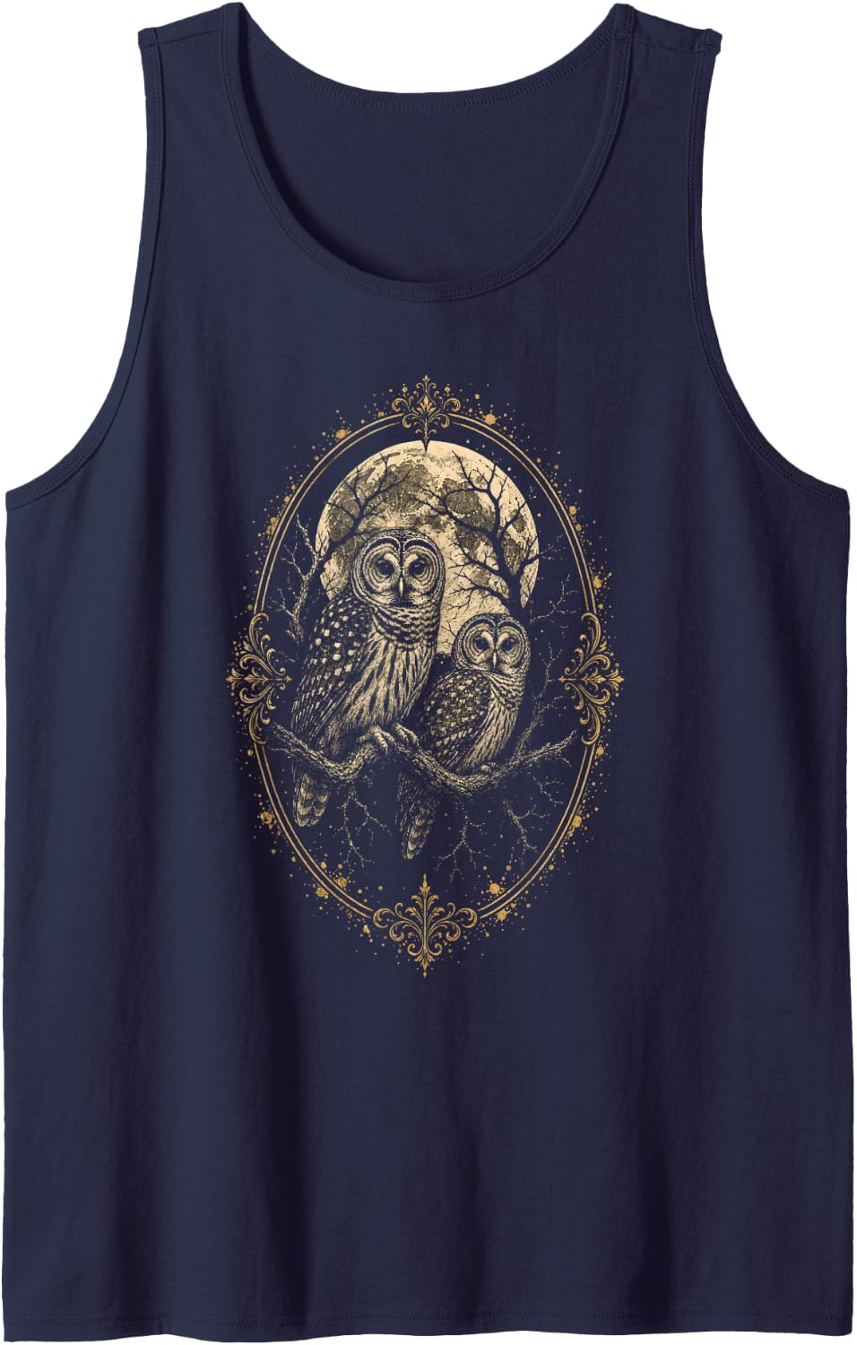 Bird Watching Pair of Owls Gothic Gift Tank Top - Navy Blue