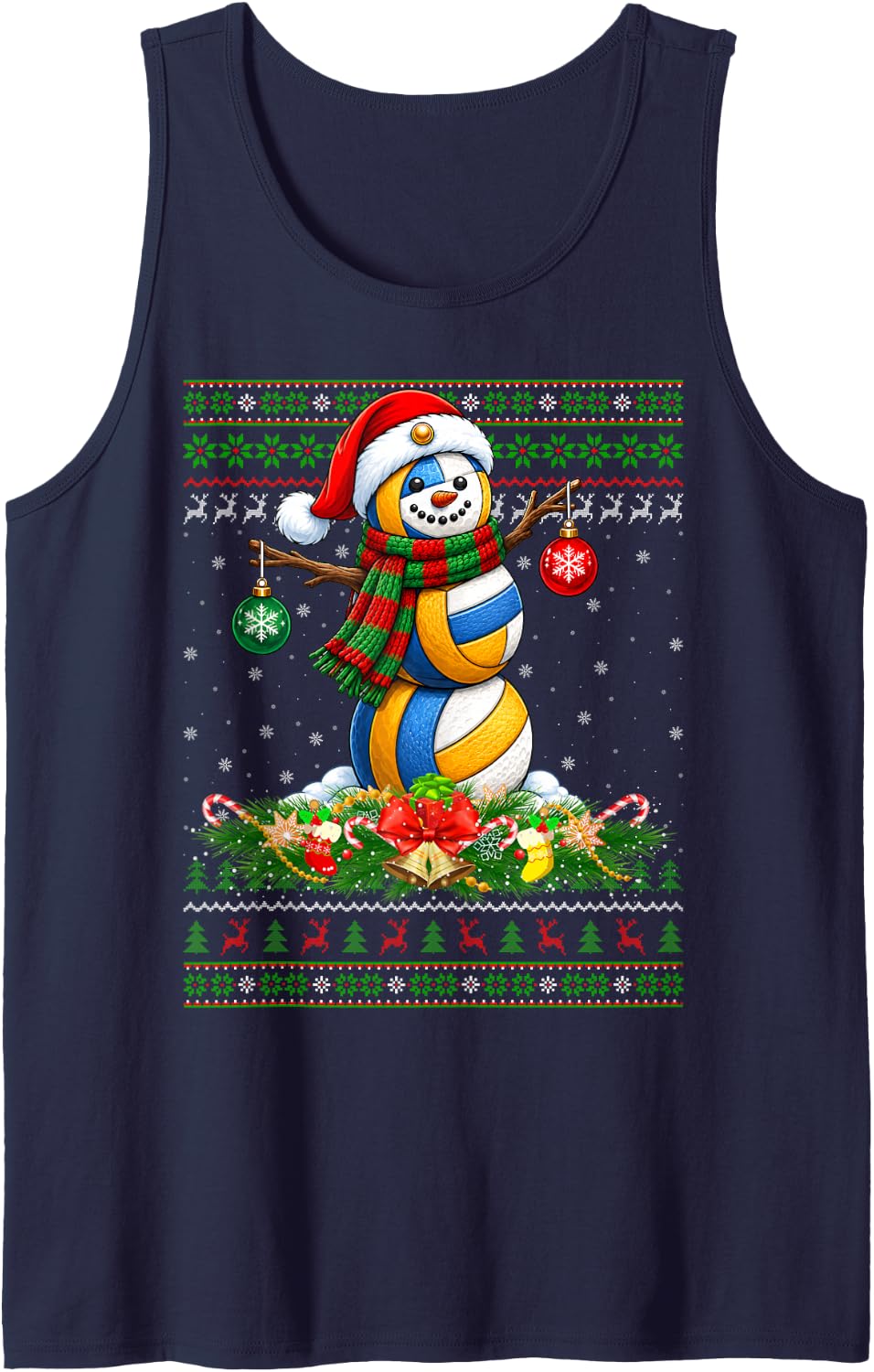 Volleyball Snowman Christmas Sports Ugly Sweaters Xmas Tank Top - Navy Blue