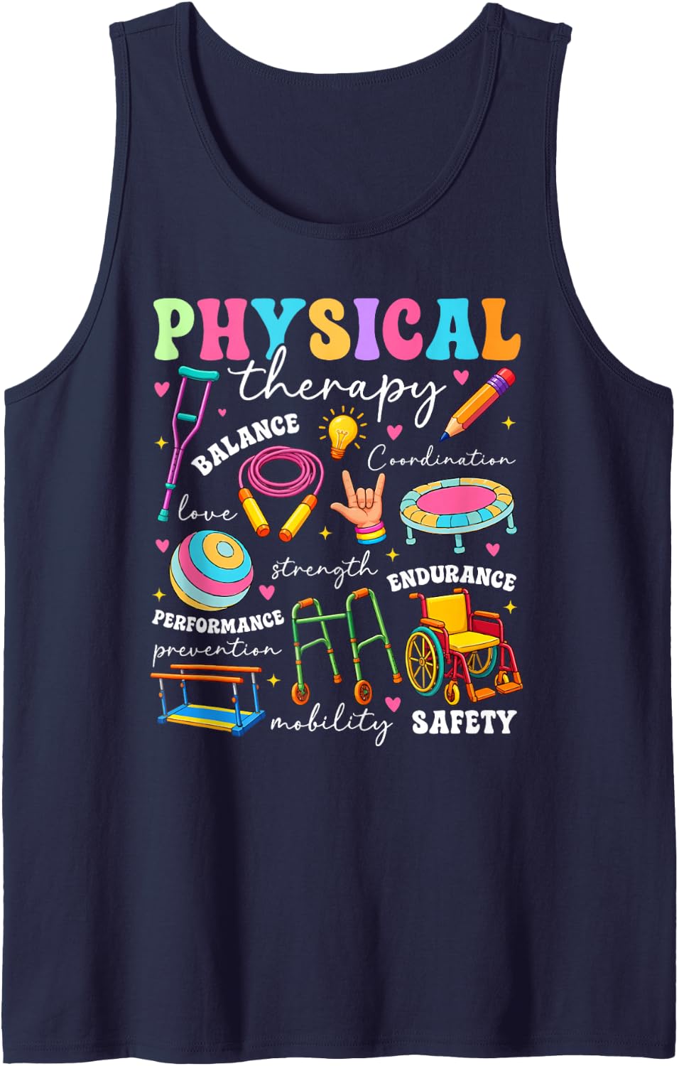 Physical Therapy Assistant Appreciation PTA Groovy Sleeveless Tank Top - Navy Blue