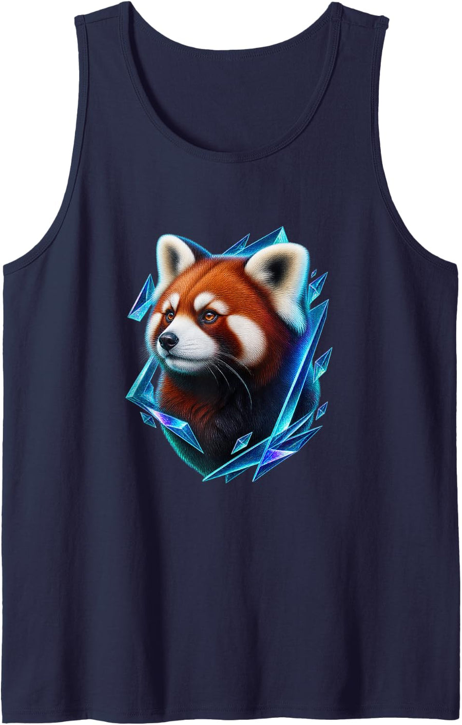 Panda with Aqua Geometric Prisms Sleeveless Tank Top - Navy Blue