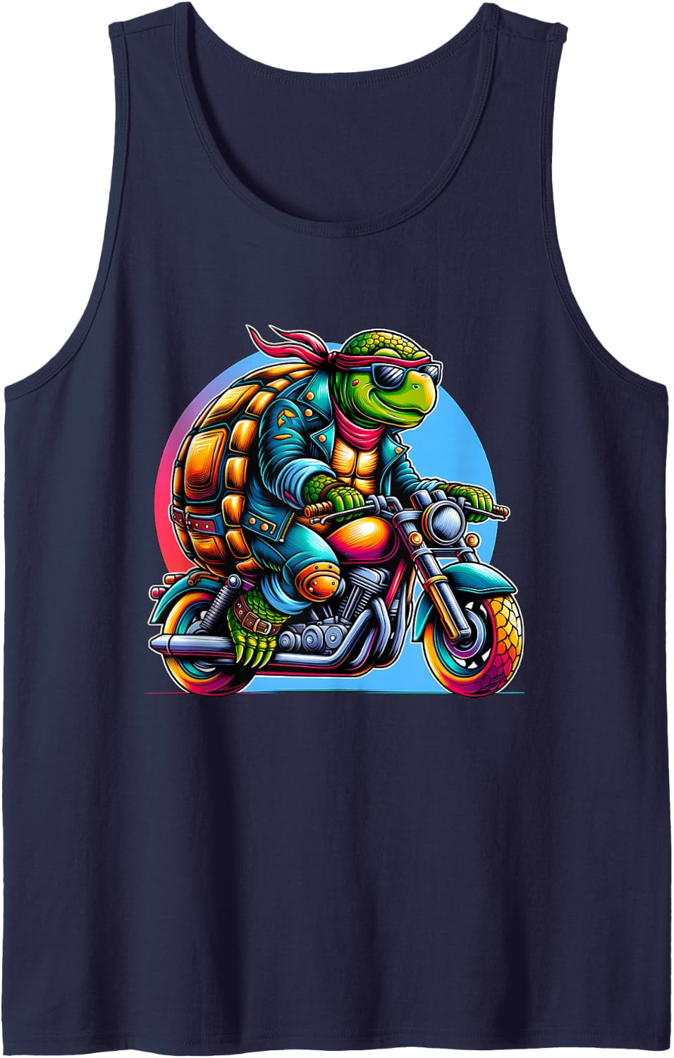 Biker Tortoise Riding Motorbike Sleeveless Tank Top - Navy Blue