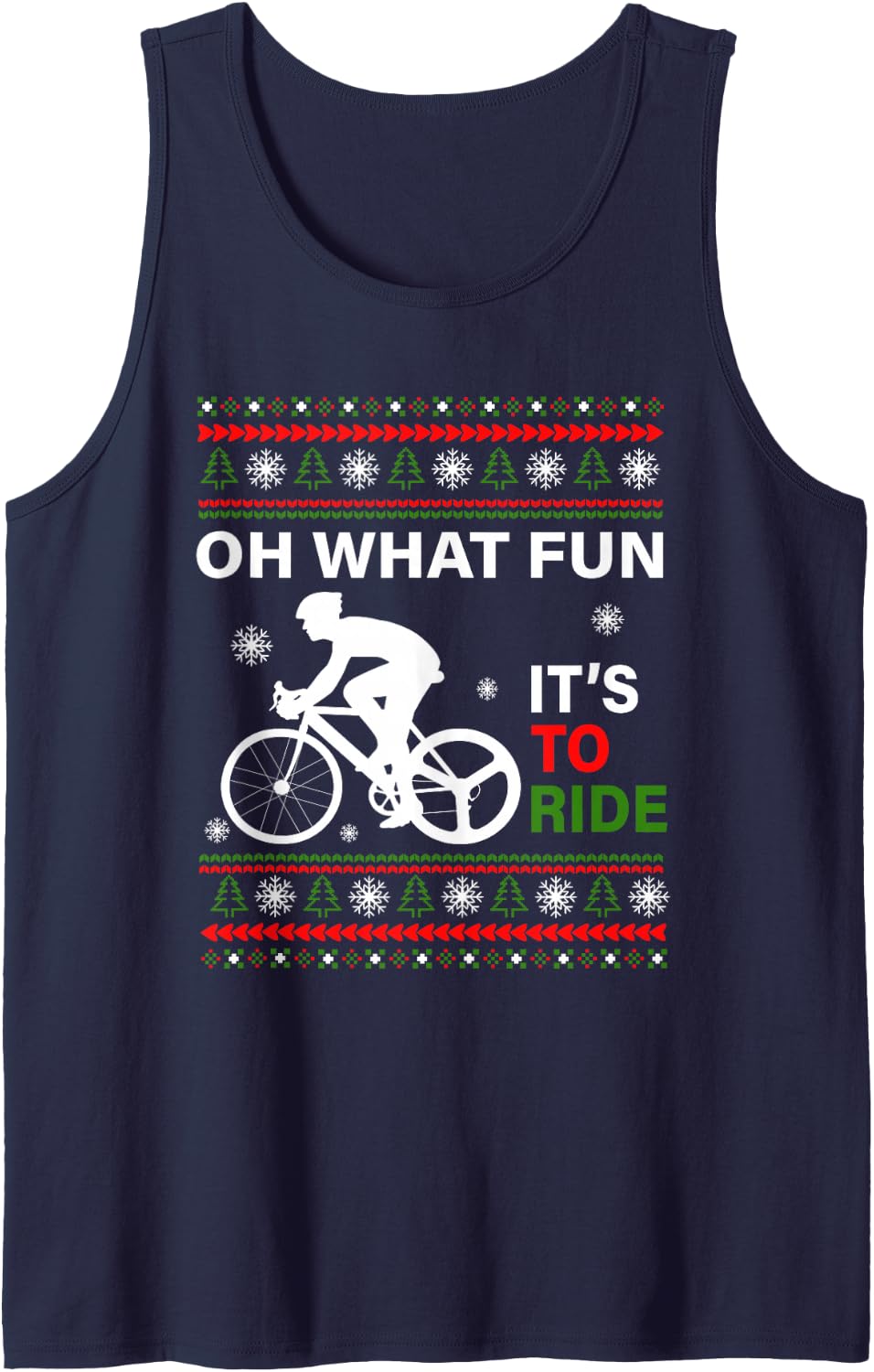 Funny Oh What Fun Ugly Christmas Sweater Cycling Bicycle Sleeveless Tank Top - Navy Blue
