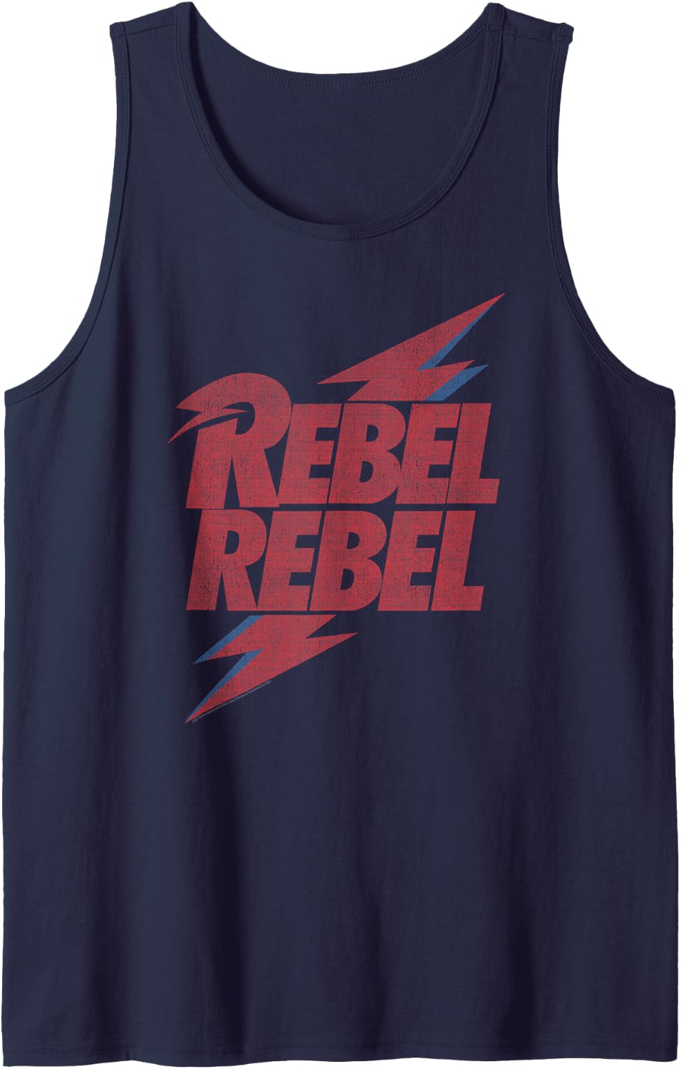David Bowie - Rebel Rebel Lightning Lyric Tank Top - Navy Blue