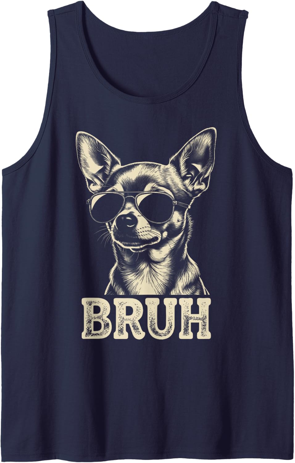 Chihuahua Sunglasses Bruh Funny Dog Lovers Kids Teens Tank Top - Navy Blue