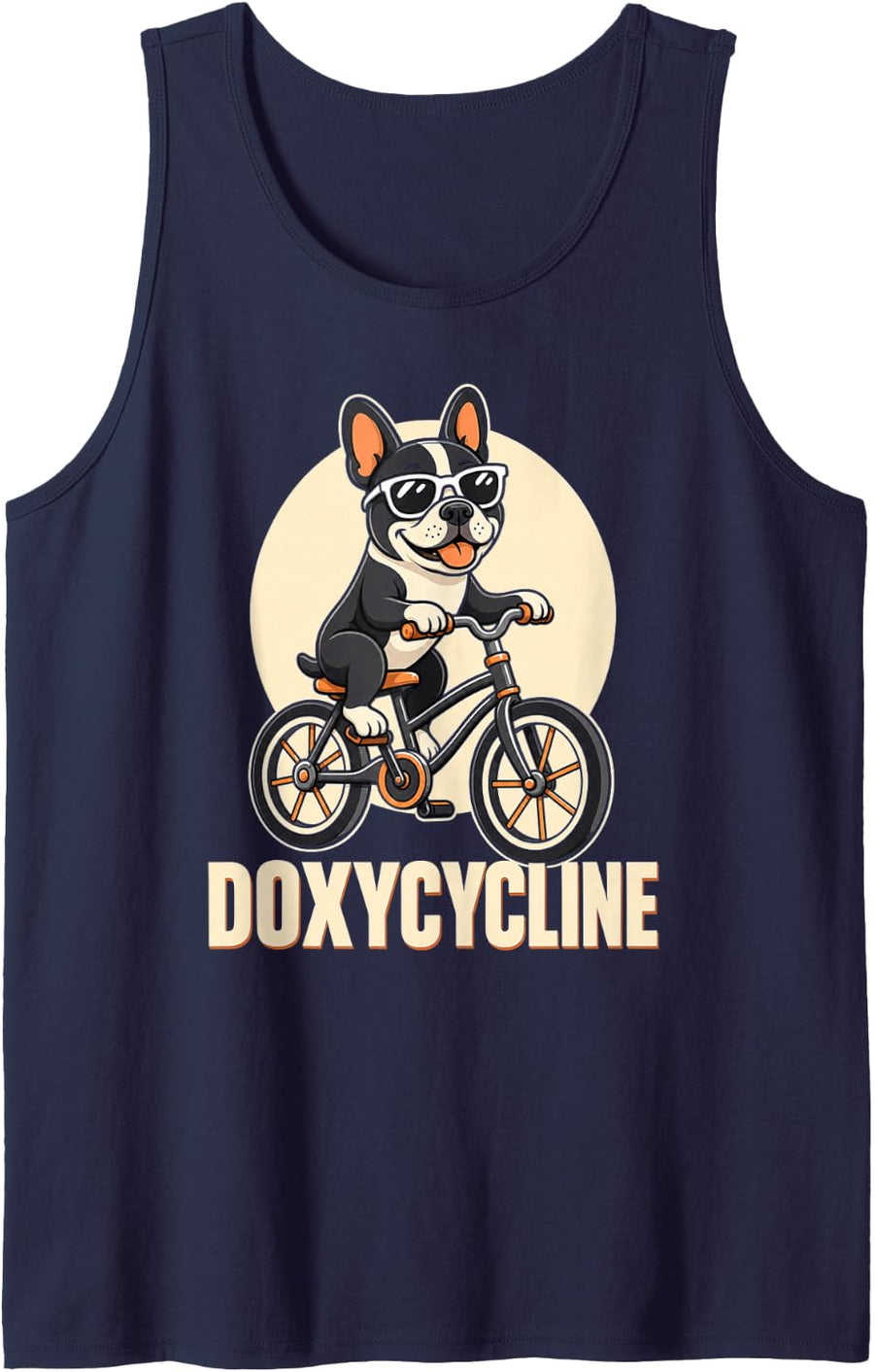 French Bulldog Riding Bicycle Doxycycline Pharmacist Sleeveless Tank Top - Navy Blue