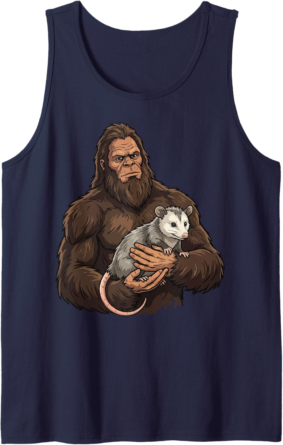 Bigfoot Holding Possum Tank Top - Navy Blue