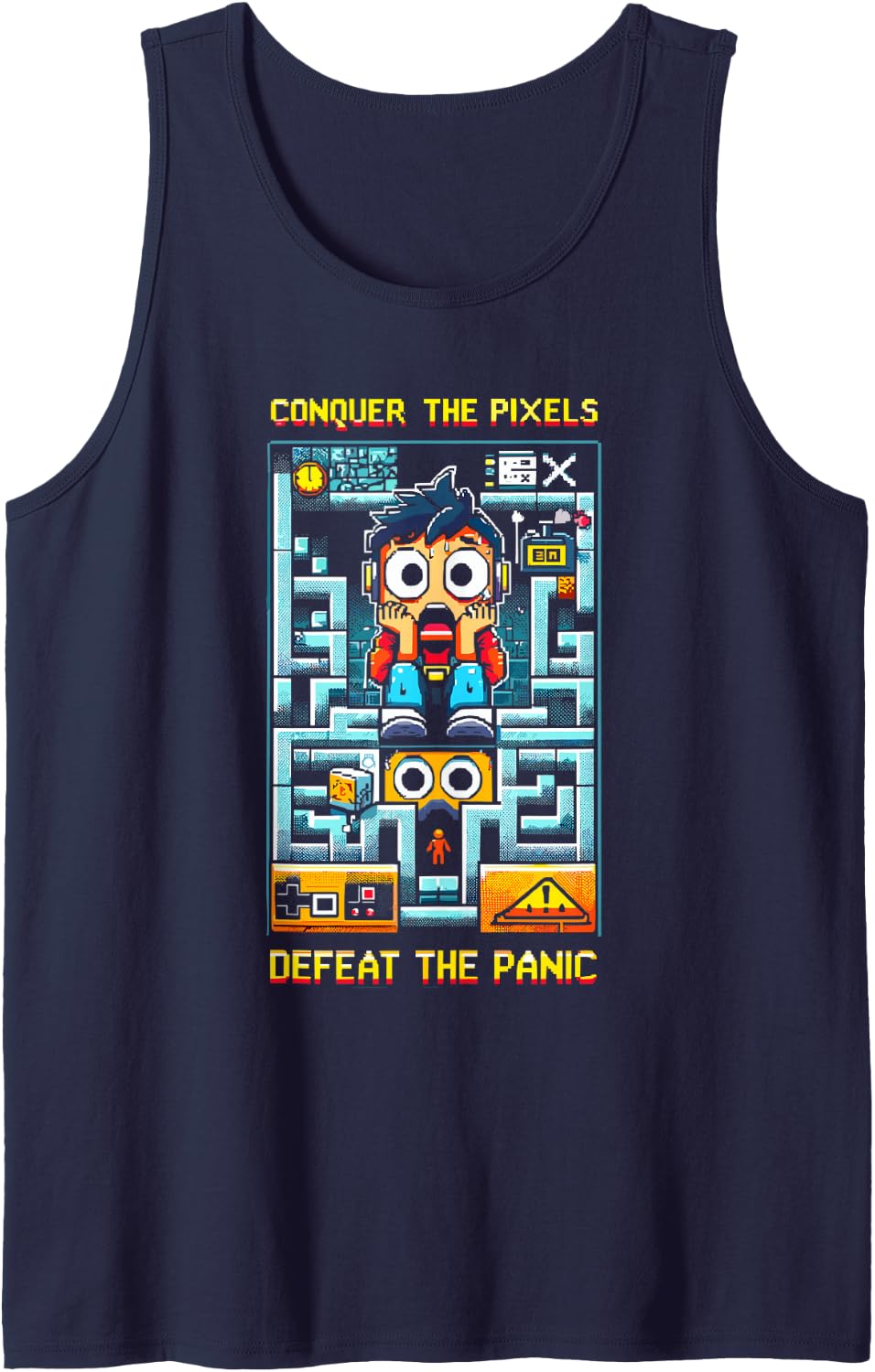 Video Game Gaming Pixel Art Anxiety Gamer Video Game Lover Sleeveless Tank Top - Navy Blue