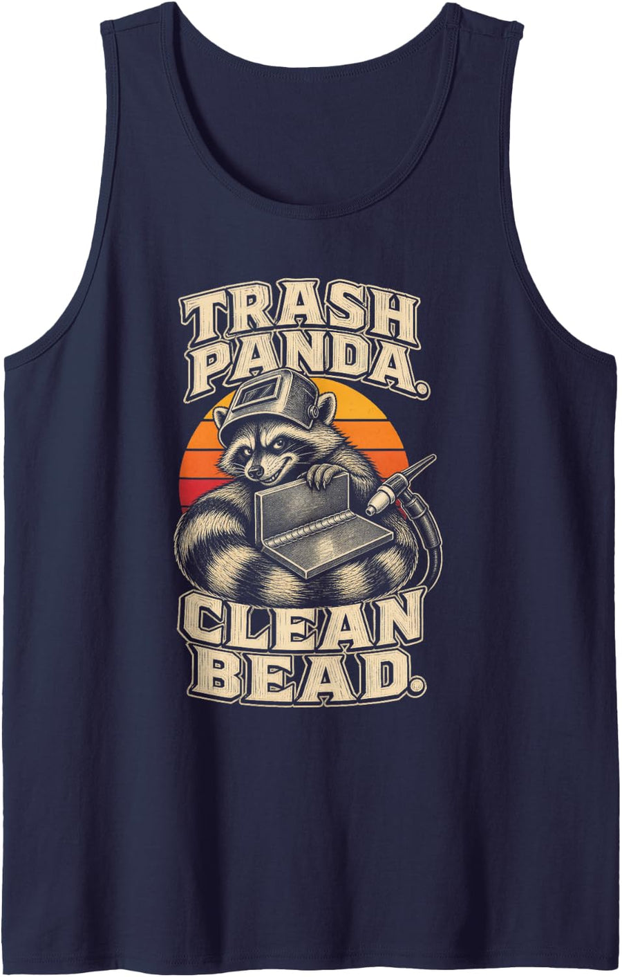 Welding Trash Panda Clean Bead Raccoon Welder Sleeveless Tank Top - Navy Blue